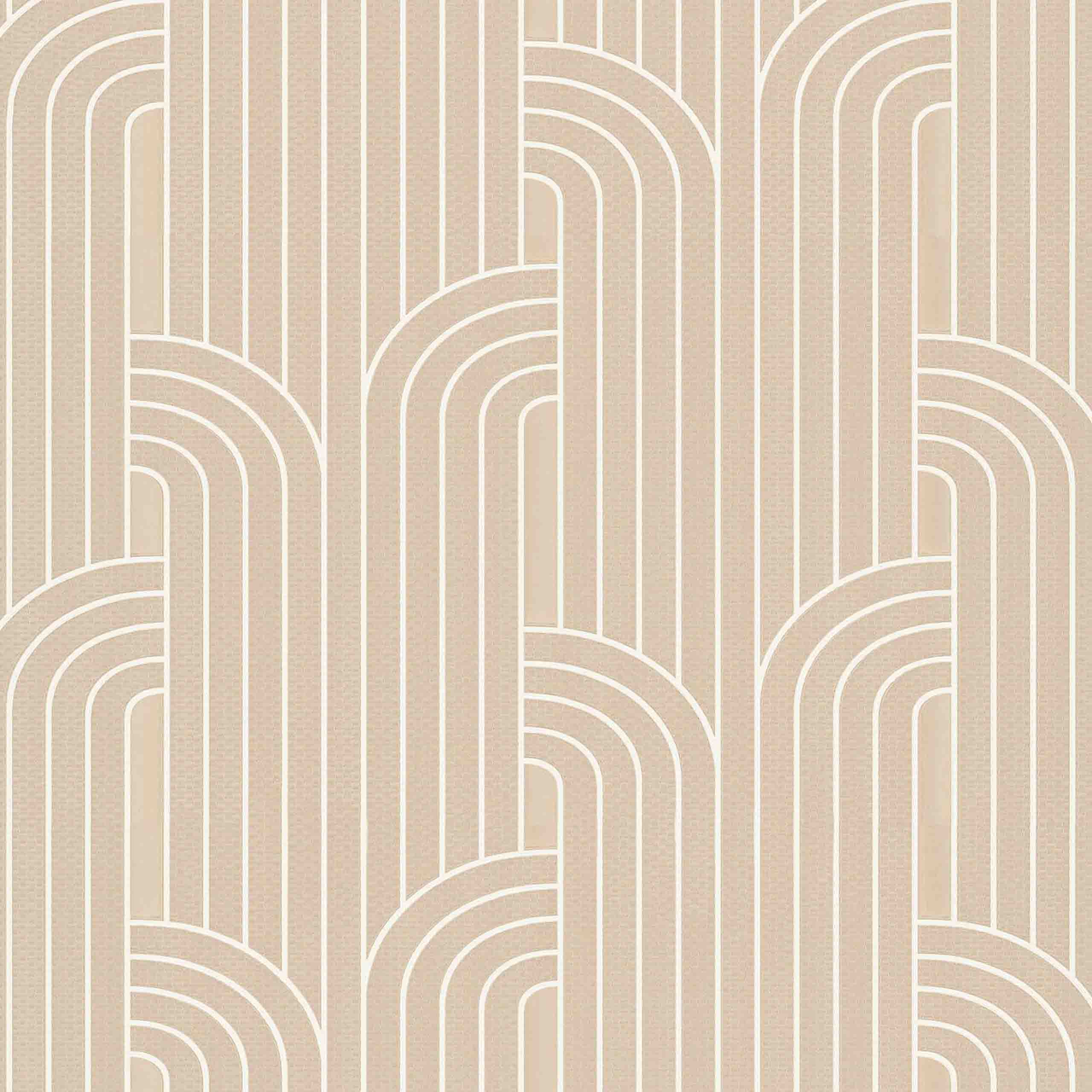 Elegant beige wallpaper with abstract arc patterns, perfect for adding a subtle modern touch to your interiors. 