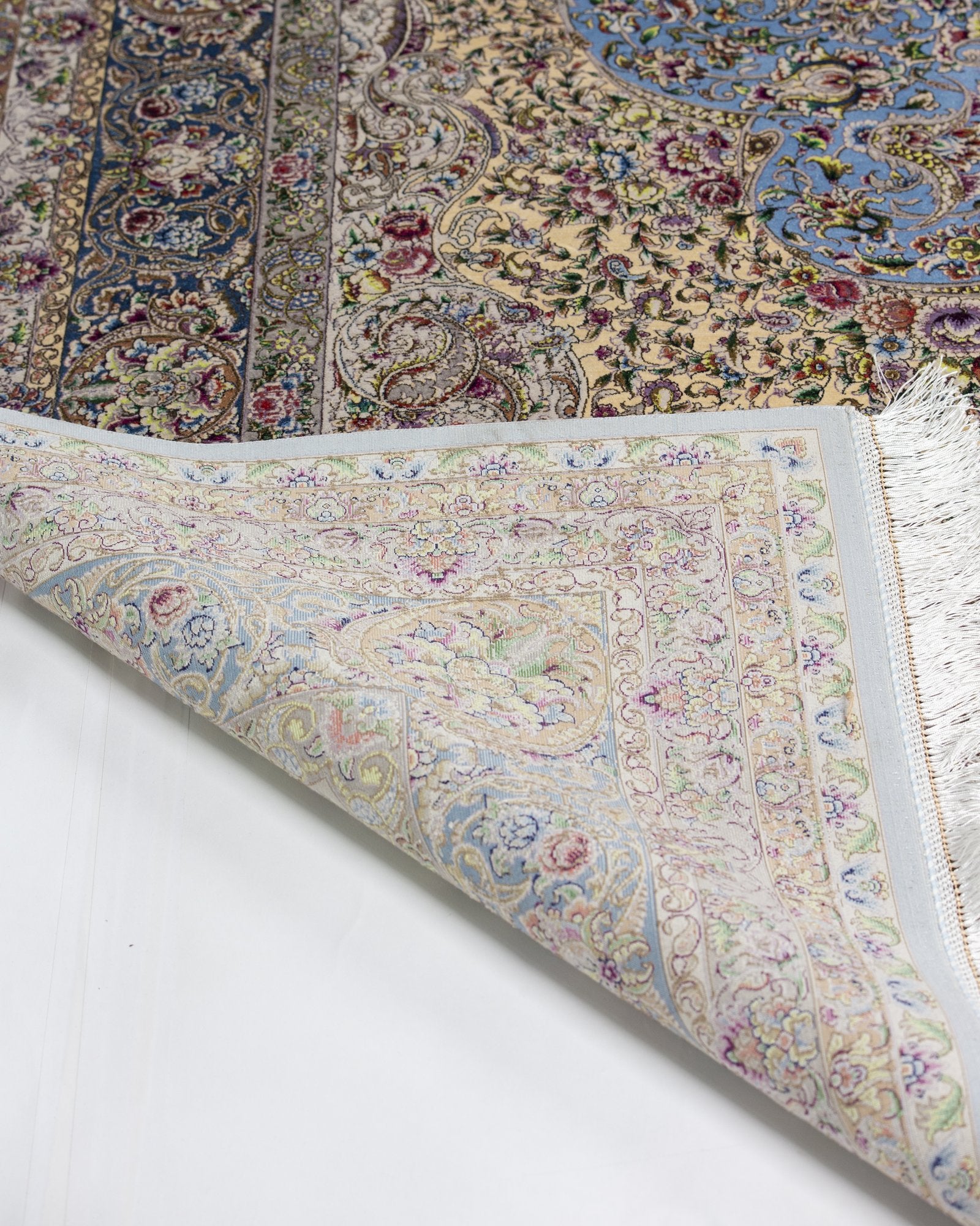 Bianca silk and wool carpet draped fold showing silk lustre, pearl grey 200 x 300 cm - Tabeer Homes Dubai