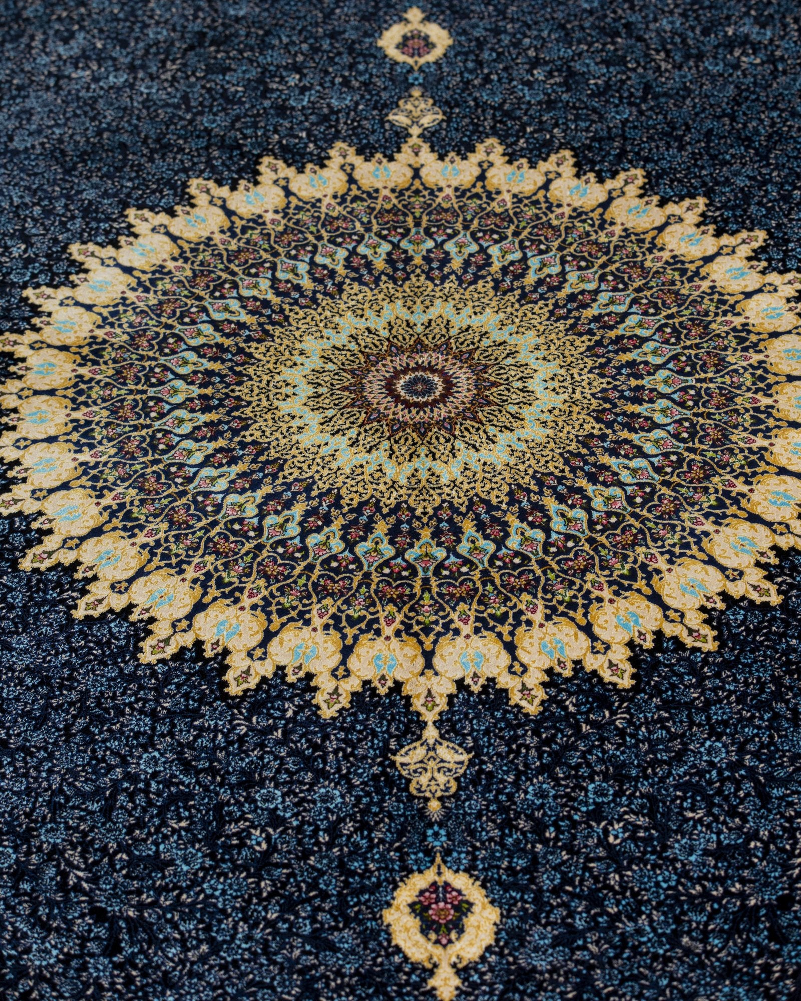 Cassia Persian silk carpet design detail in chocolate brown, 200 x 300 cm - Tabeer Homes Dubai