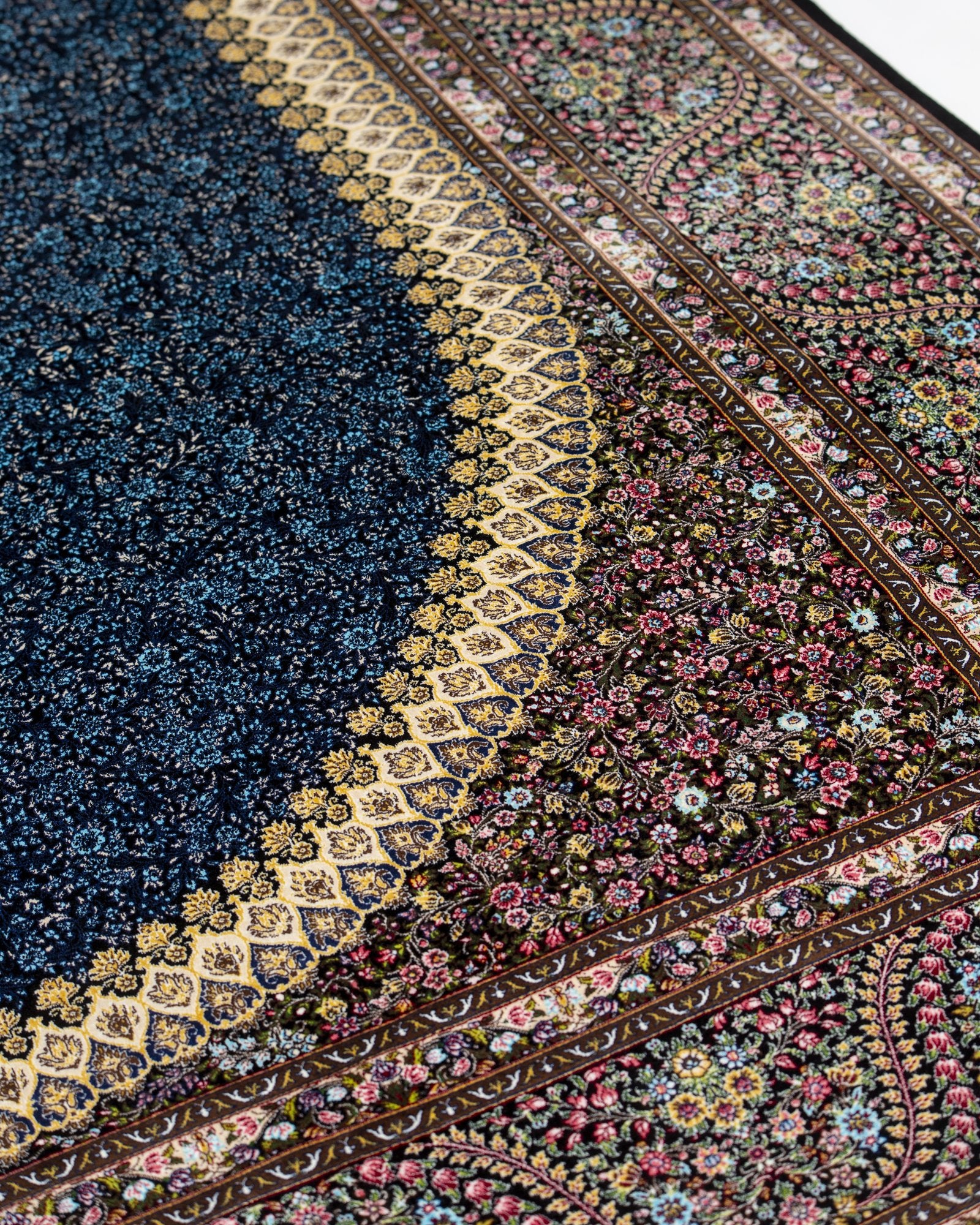 Cassia Persian silk rug centre medallion close-up, chocolate brown 200 x 300 cm - Tabeer Homes Dubai