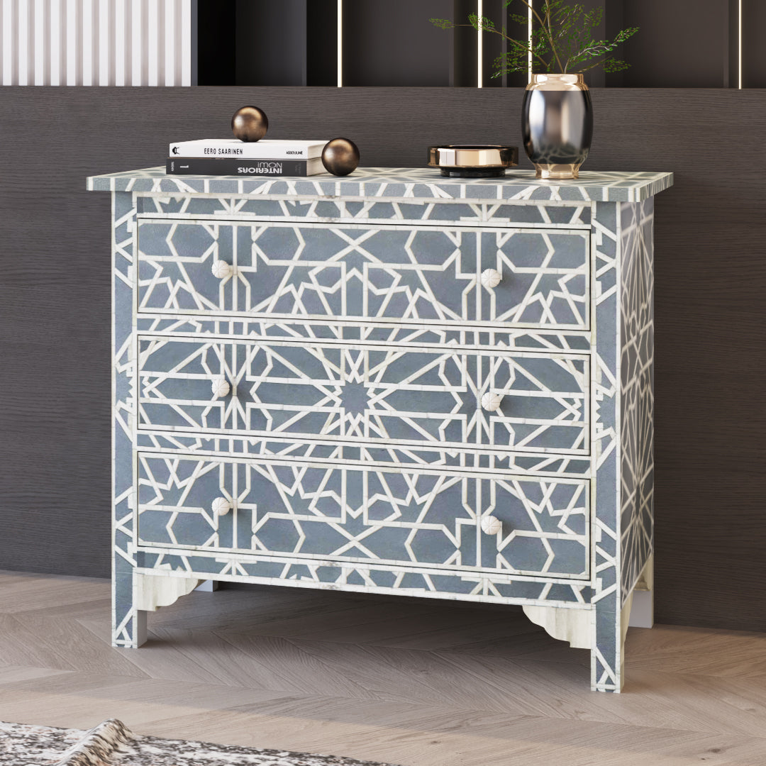Cyrus Chest of Drawers - Grey Bone Inlay - Tabeer Homes