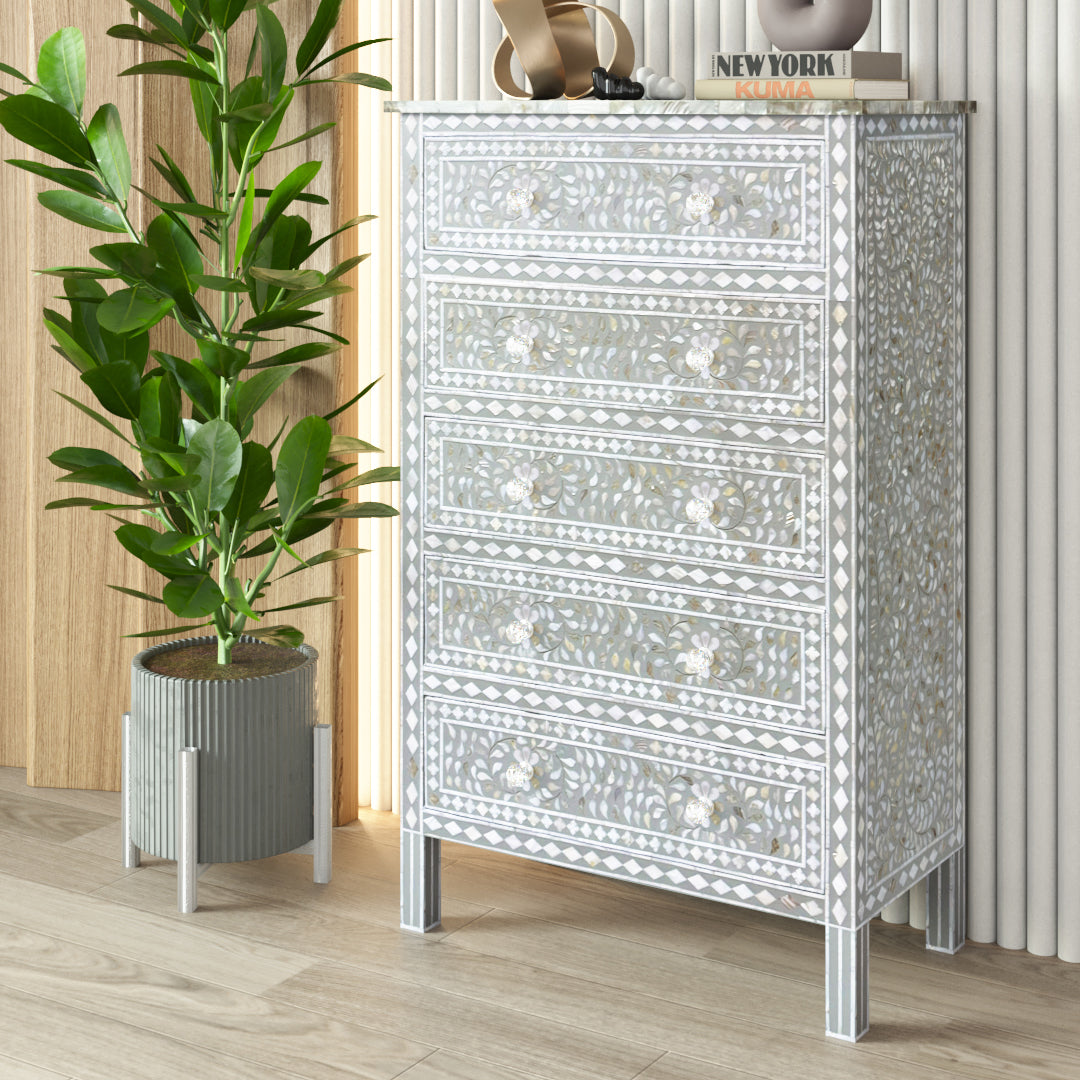 Iris Big Chest of Drawers - Grey Mother of Pearl