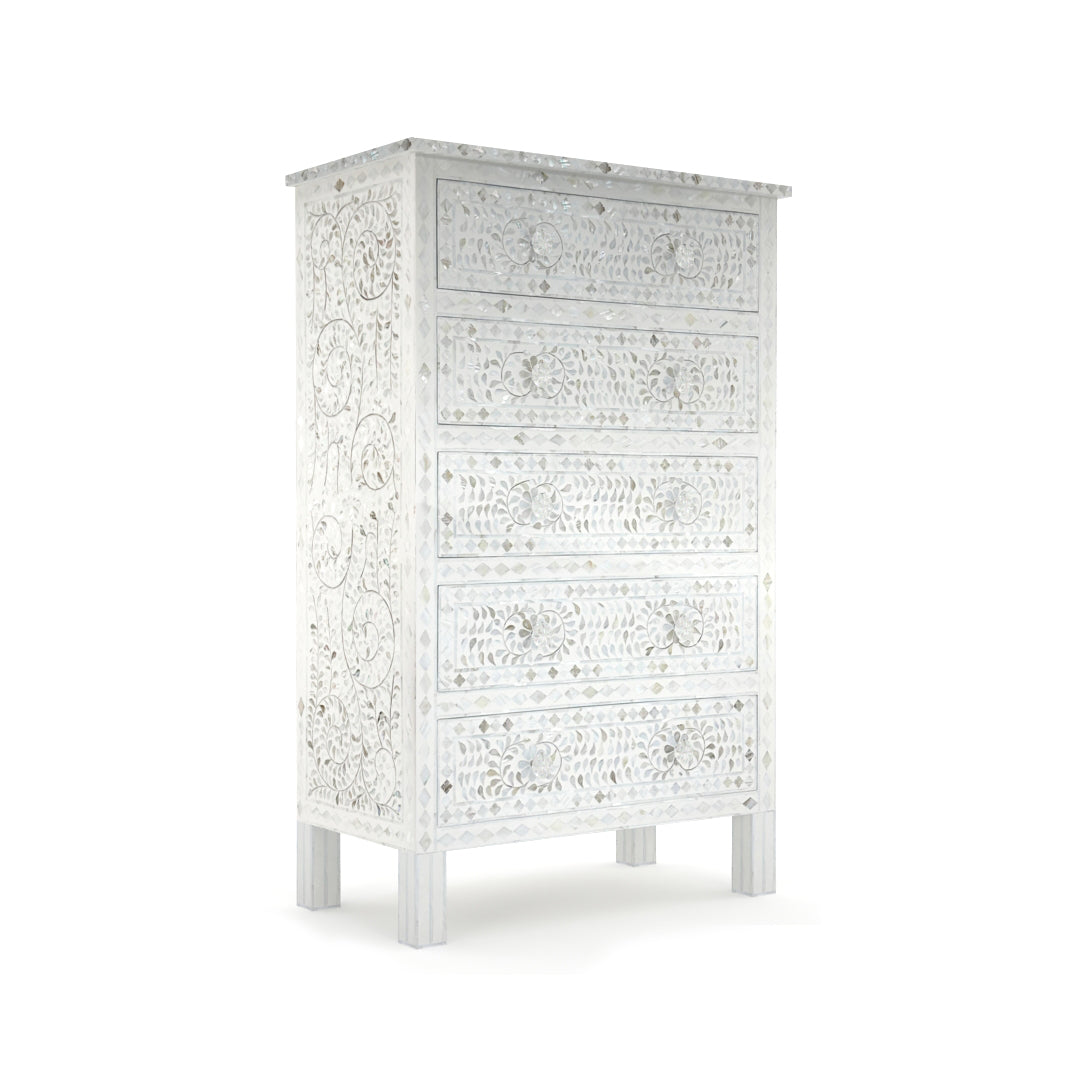 Iris Big Chest of Drawers - White Mother of Pearl