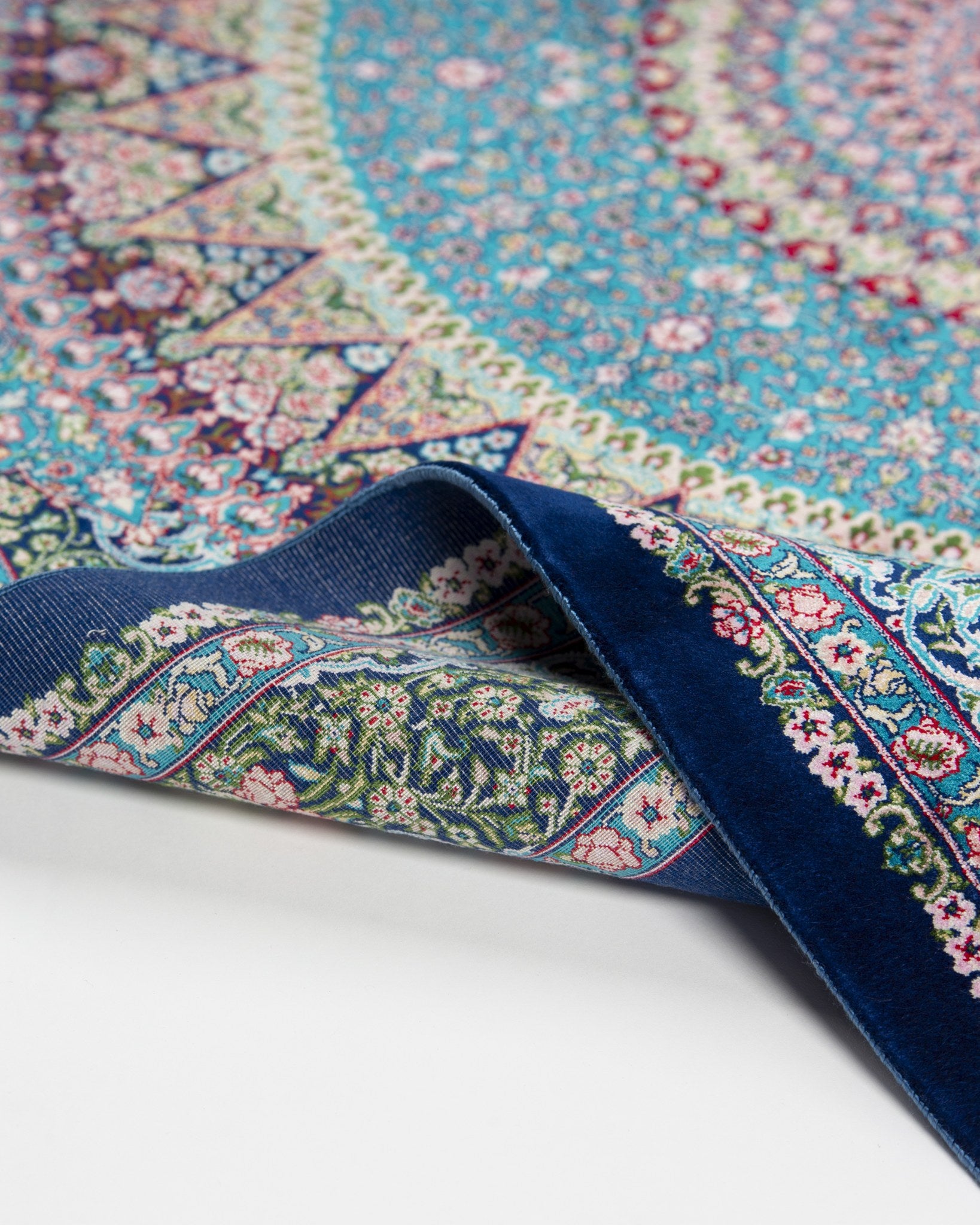 Corner of the Darya navy silk rug border