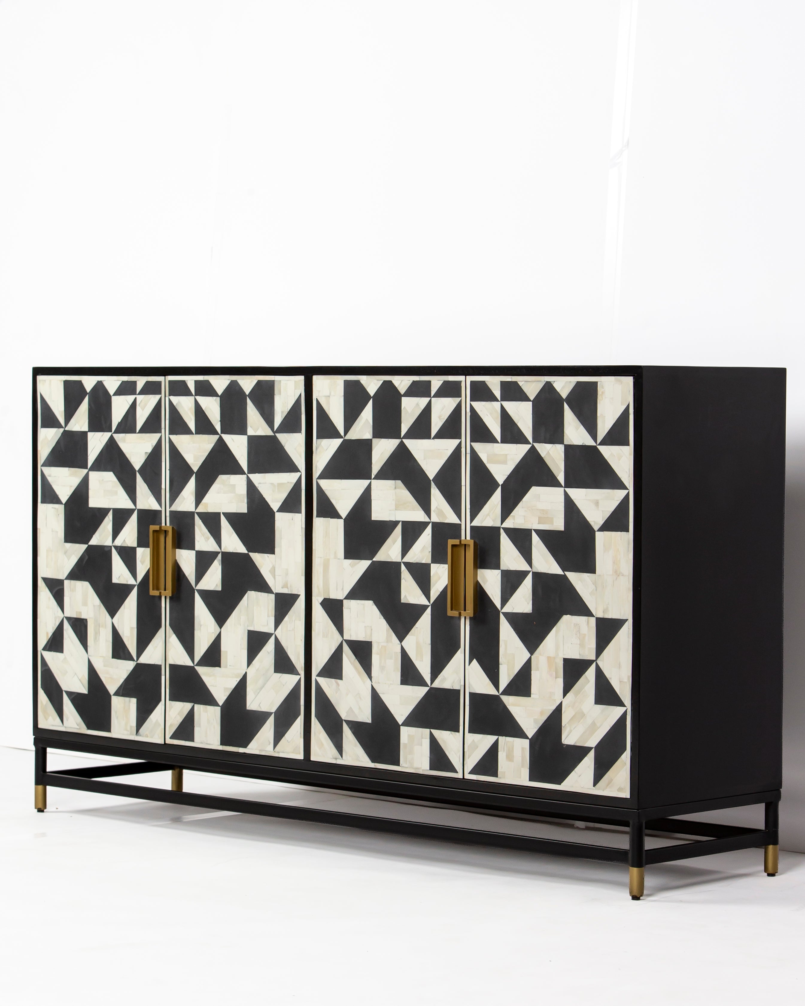 Eve geometric bone inlay buffet cabinet, right angle view