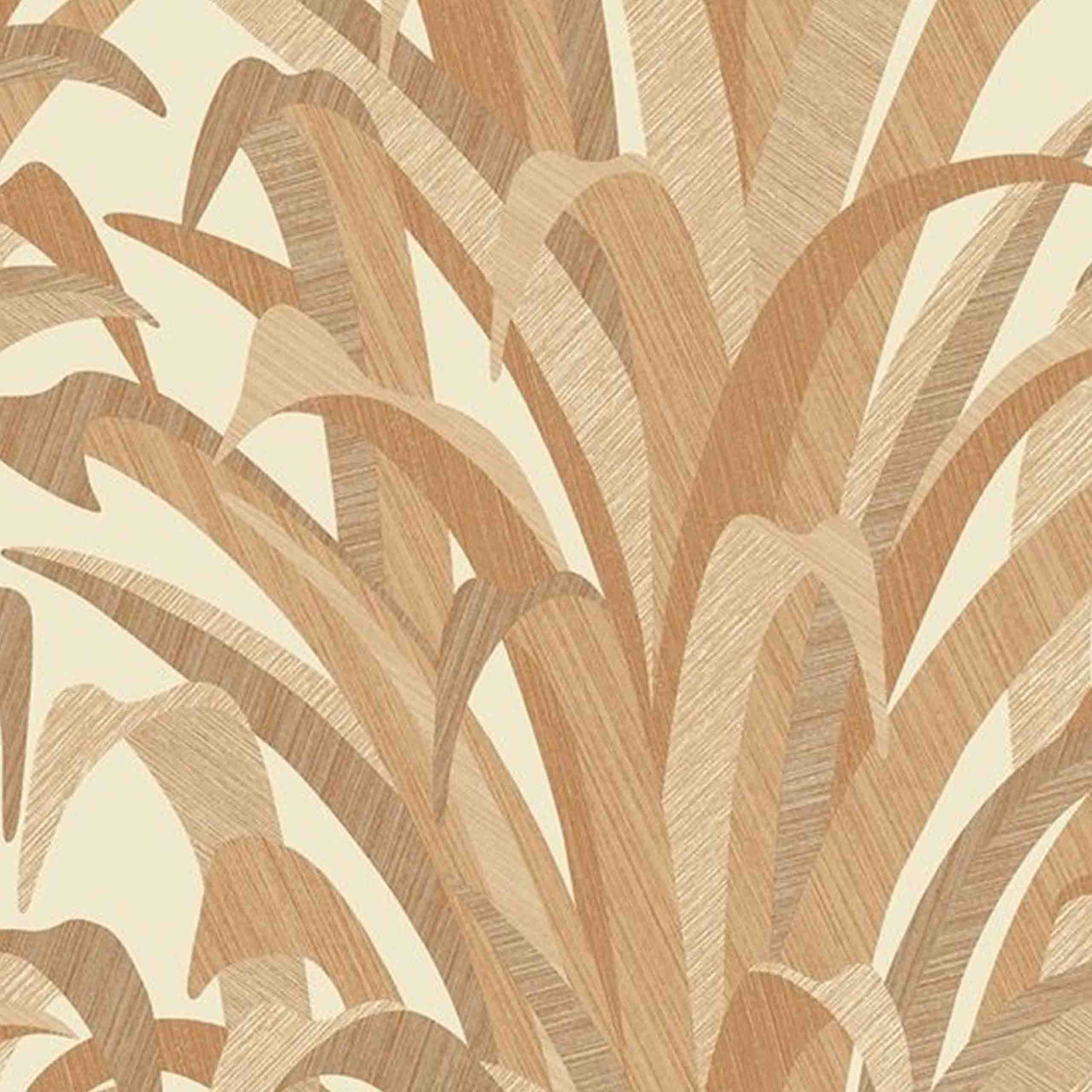 Close-up view of the intricate botanical design in light brown and orange tones.