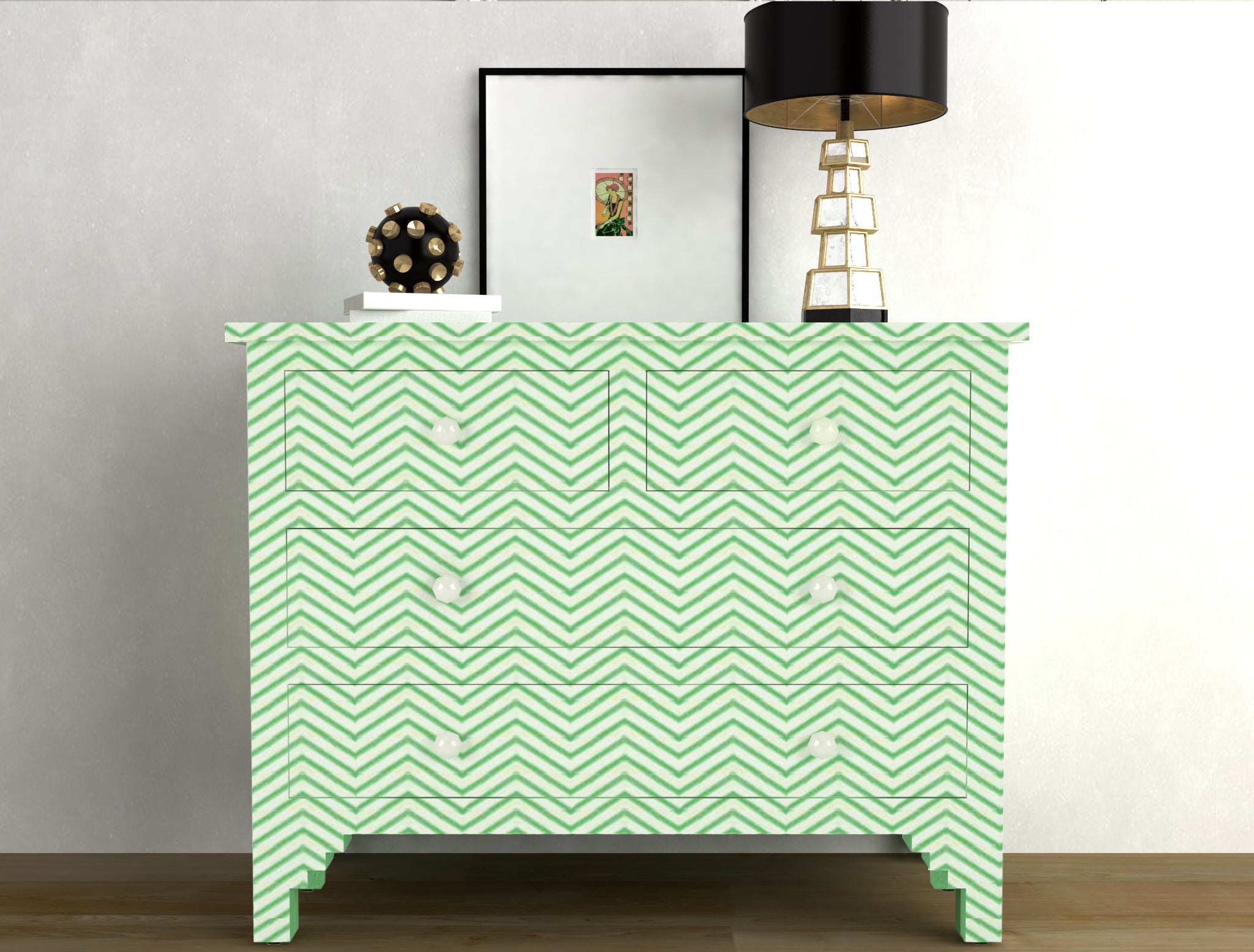 Isra Chest of Drawers - Green Bone Inlay - Tabeer Homes