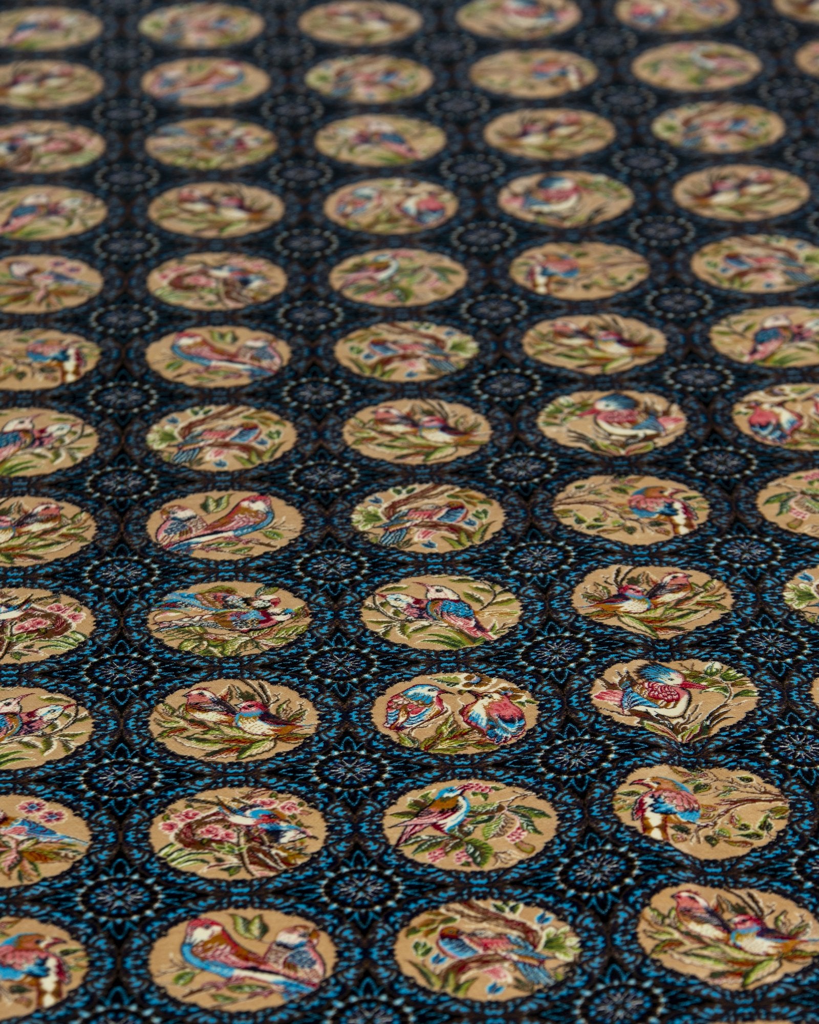 Homa Persian silk carpet design detail in black and gold, 200 x 300 cm - Tabeer Homes Dubai