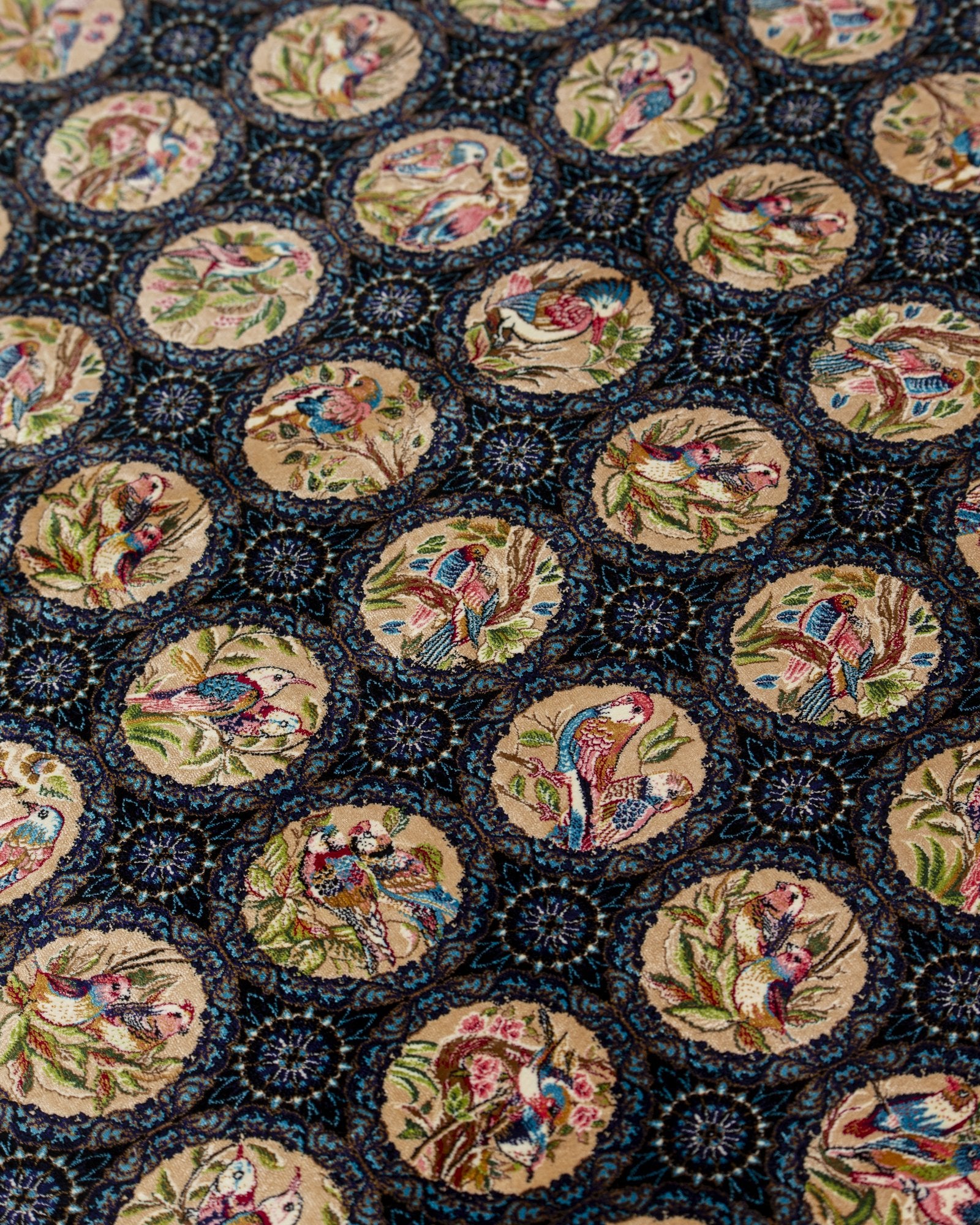 Homa silk carpet angled view showing black and gold tones, 200 x 300 cm - Tabeer Homes Dubai