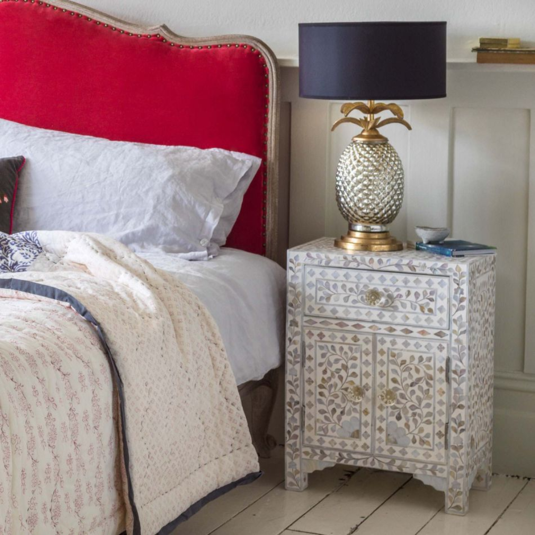 iris side drawer in white mother of pearl