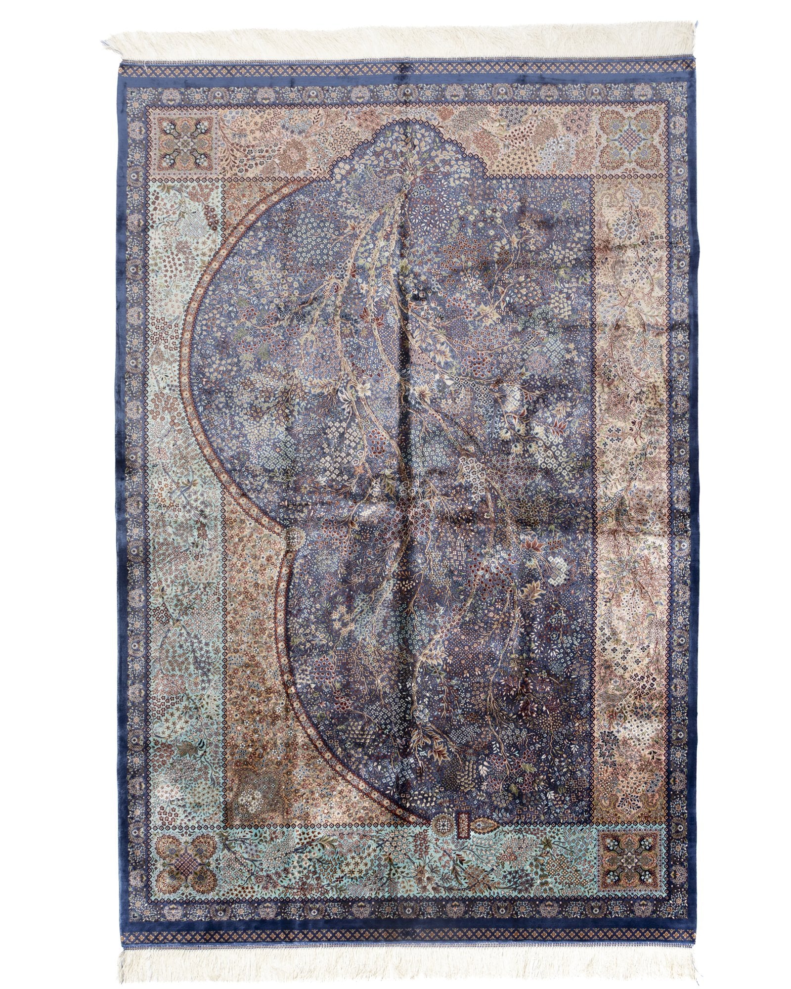 Lavinia Persian silk carpet 225x150 cm in lavender, full overhead view - Tabeer Homes Dubai