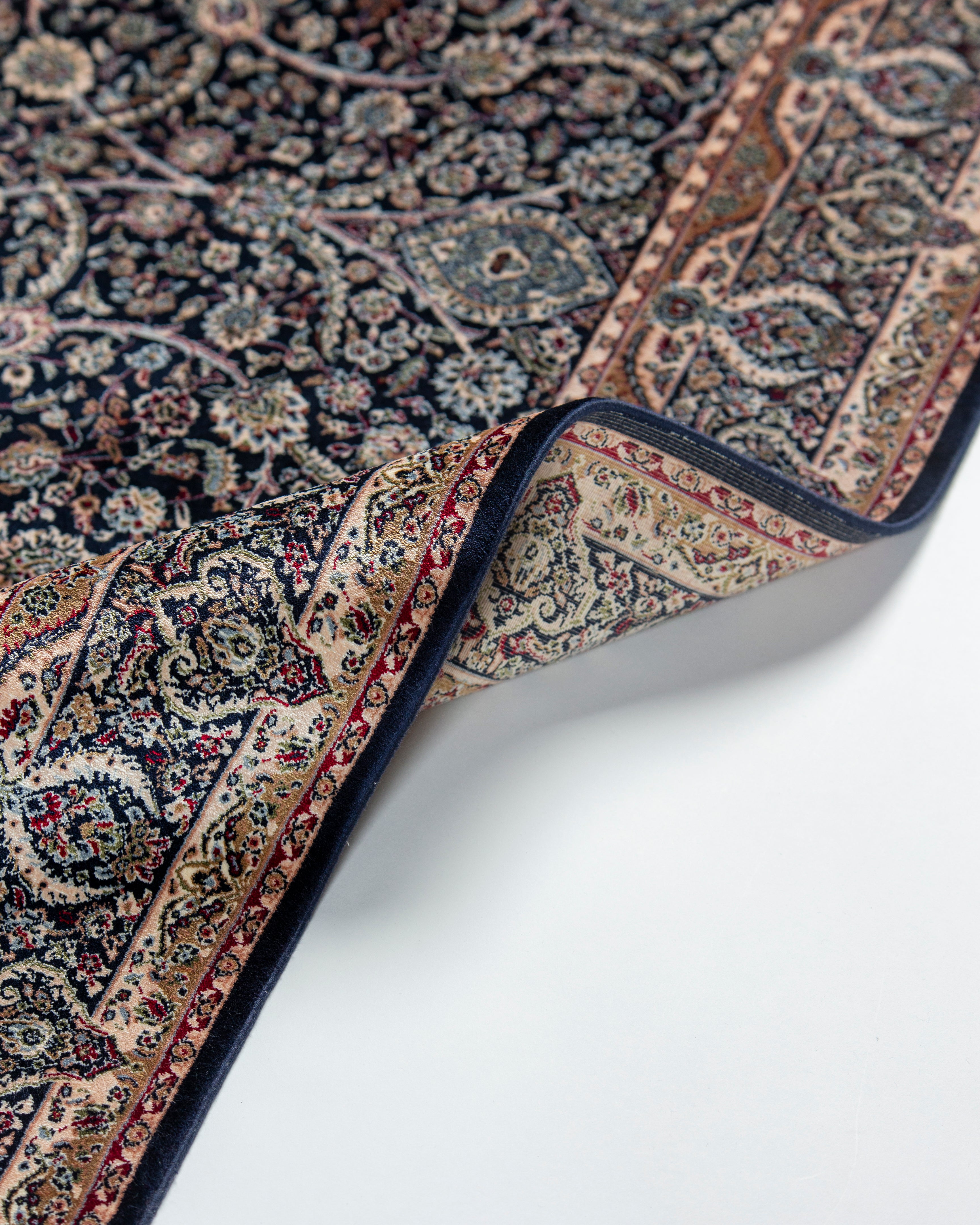 Reverse of Layla silk rug showing the fine silk weave