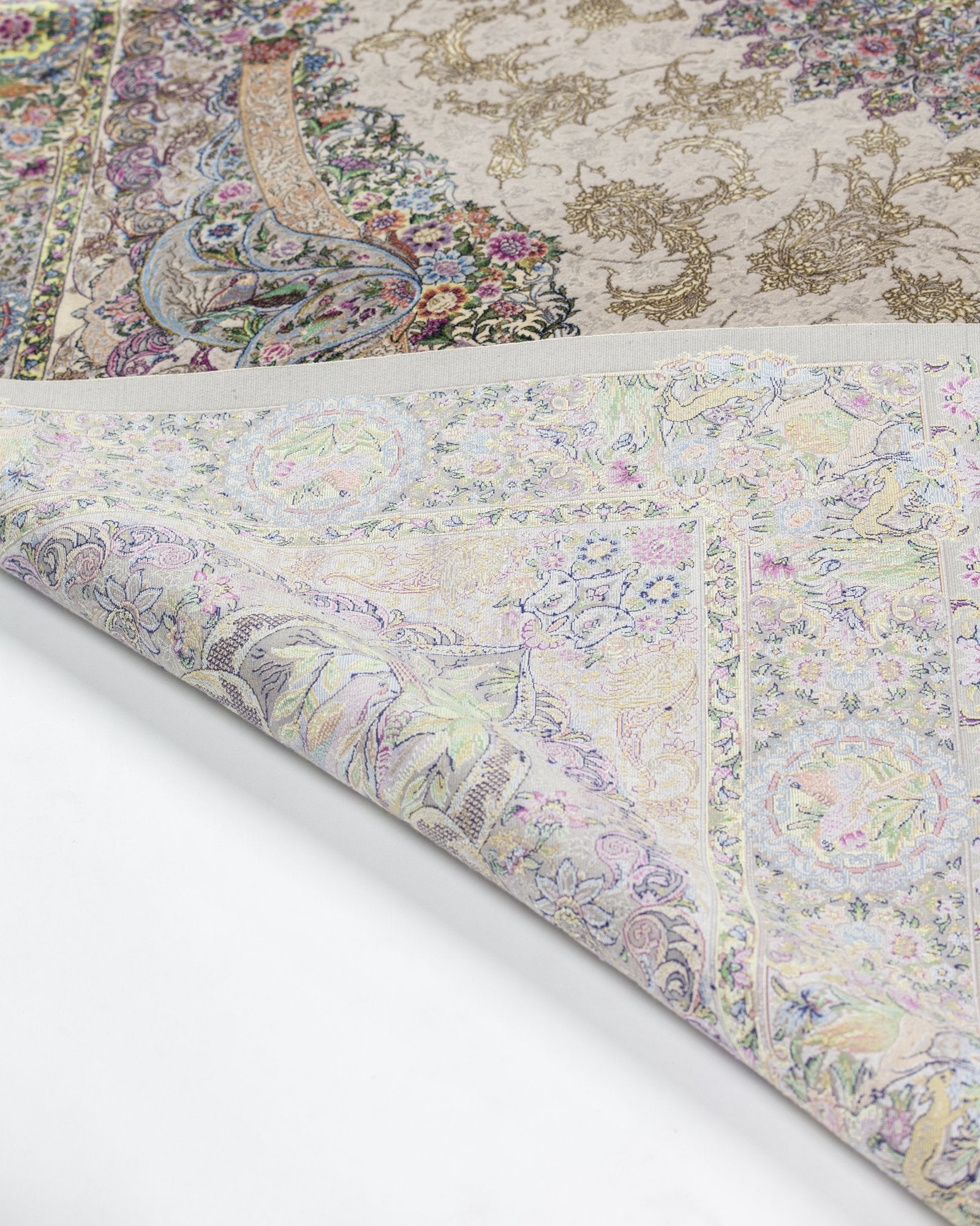 Livia silk and wool carpet spandrel and guard border in ivory beige, 200 x 300 cm - Tabeer Homes Dubai