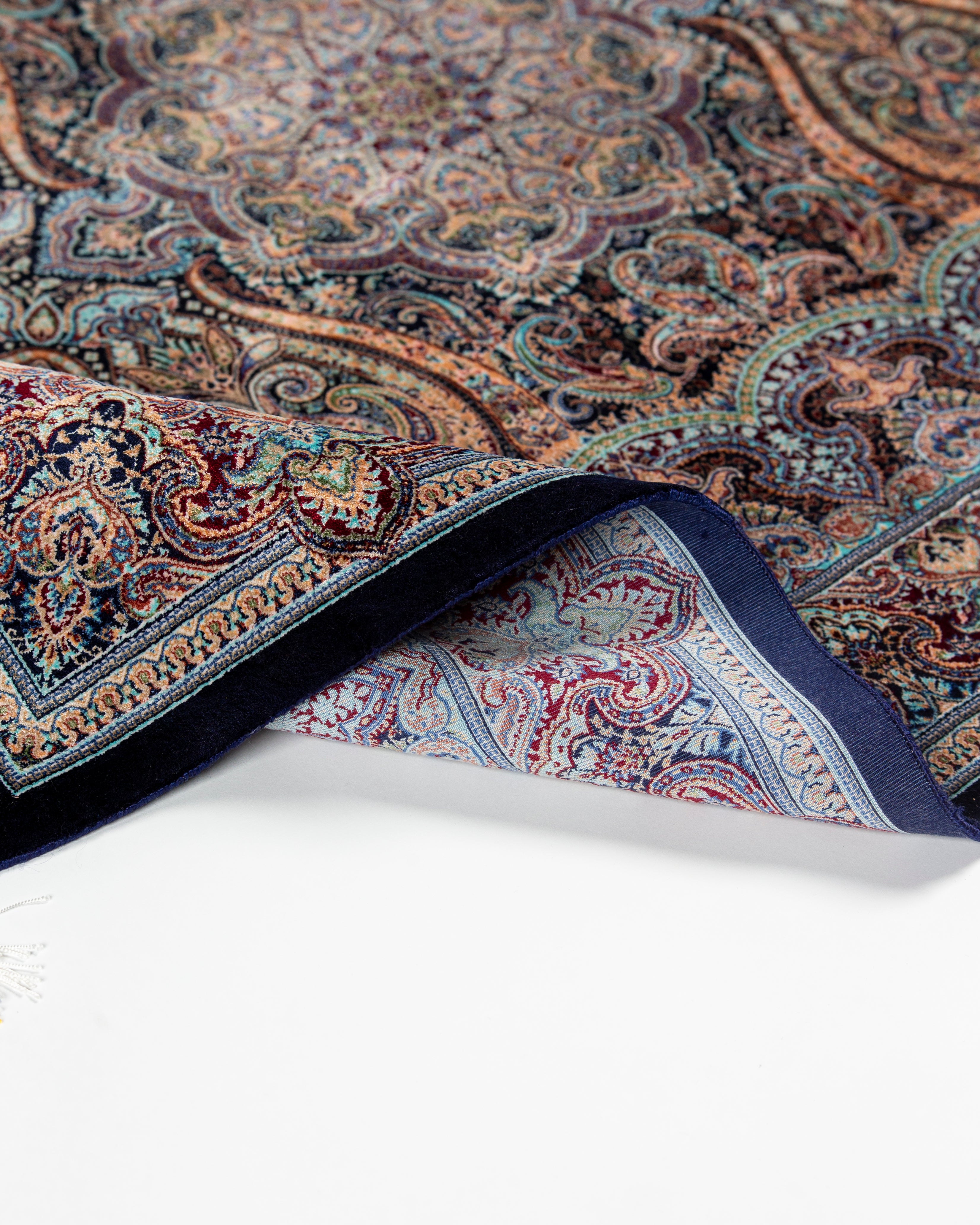 Paisley motif detail of the Mahtab silk rug