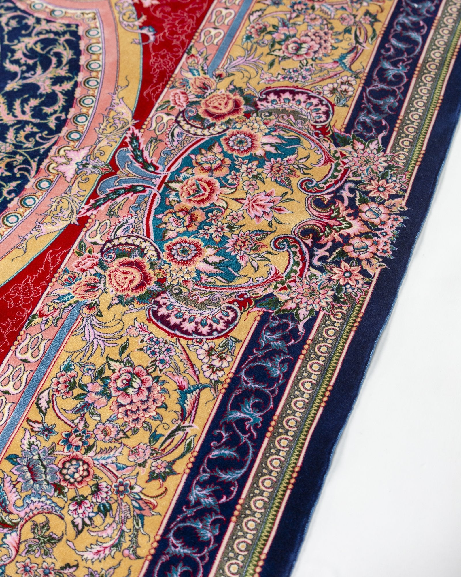 Marguerite Persian silk rug pile texture and sheen, red and ivory 200 x 300 cm - Tabeer Homes Dubai