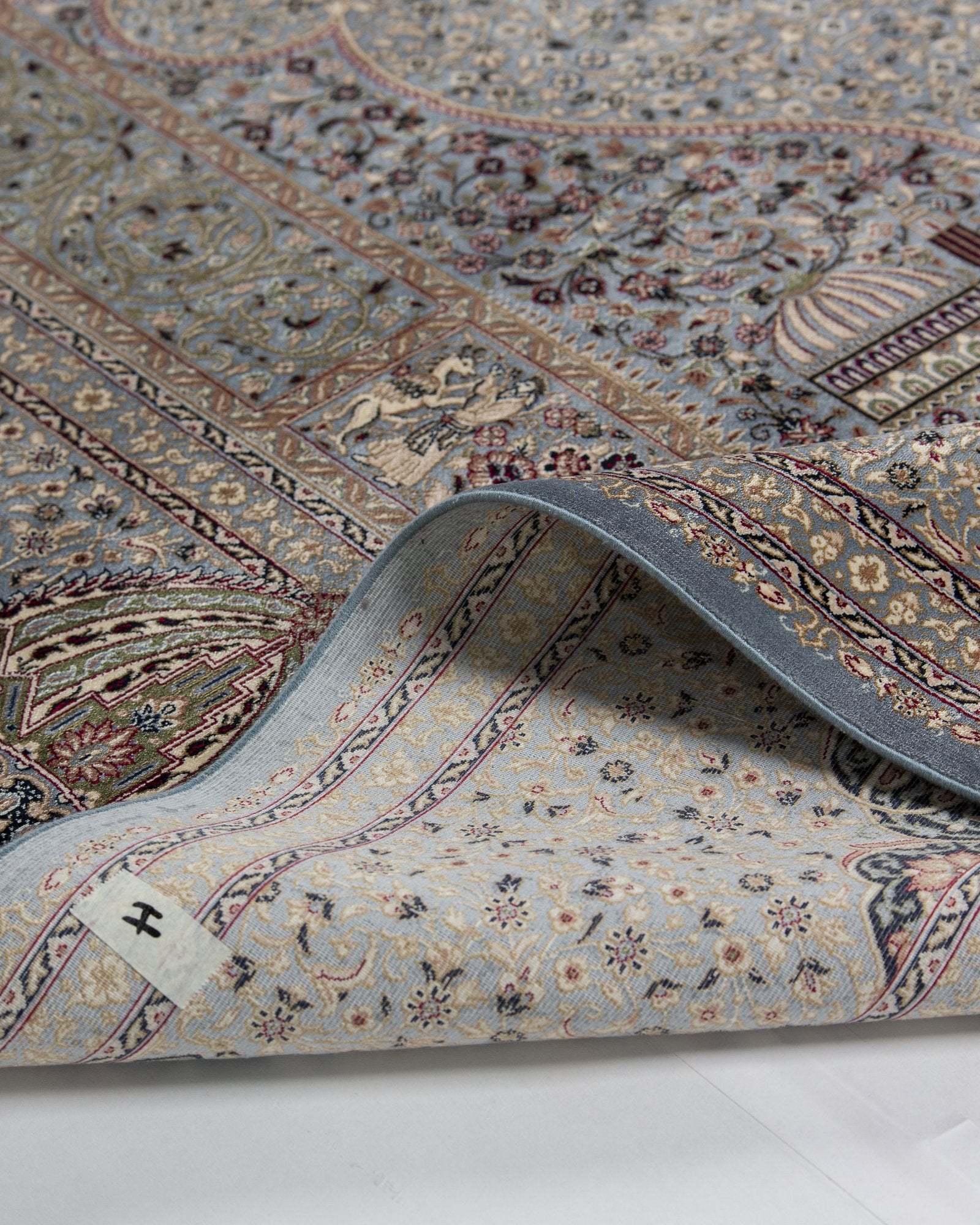Mehrnaz silk carpet spandrel and guard border in silver grey, 200 x 300 cm - Tabeer Homes Dubai