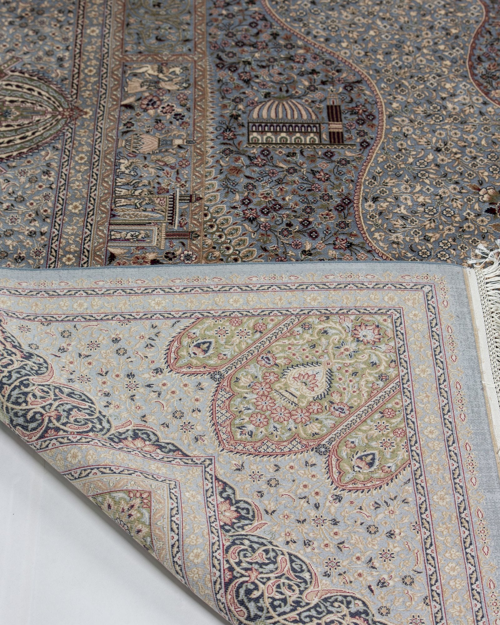 Mehrnaz Persian silk rug side view showing depth of colour, silver grey 200 x 300 cm - Tabeer Homes Dubai