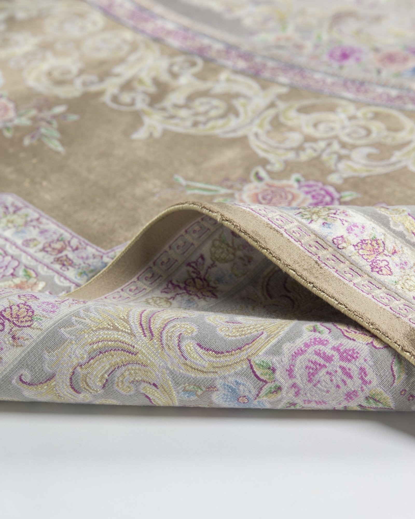 Ottavia silk and wool carpet spandrel and guard border in olive brown, 225 x 150 cm - Tabeer Homes Dubai