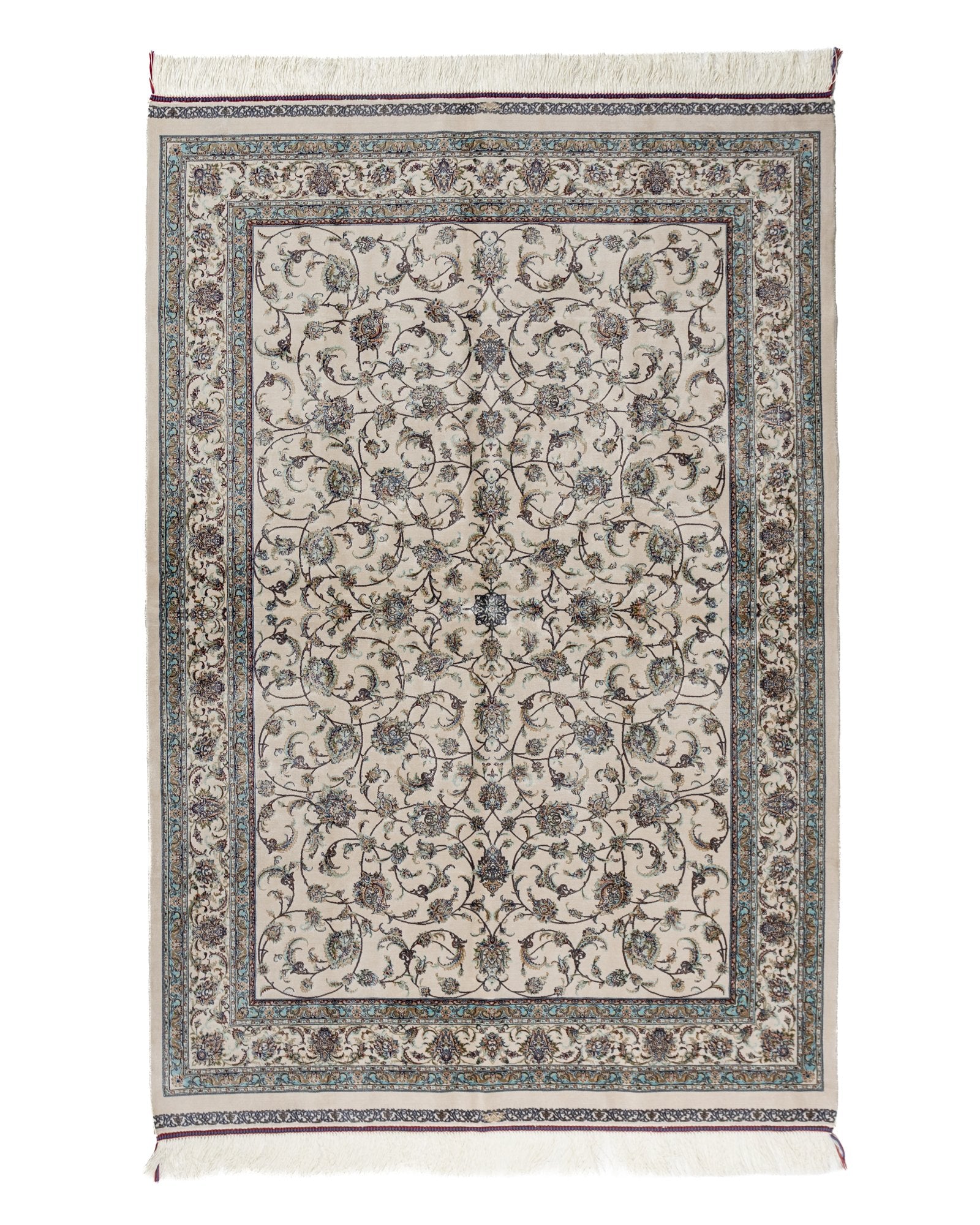 Parisa ivory silk rug 180 x 120 cms with a floral field design