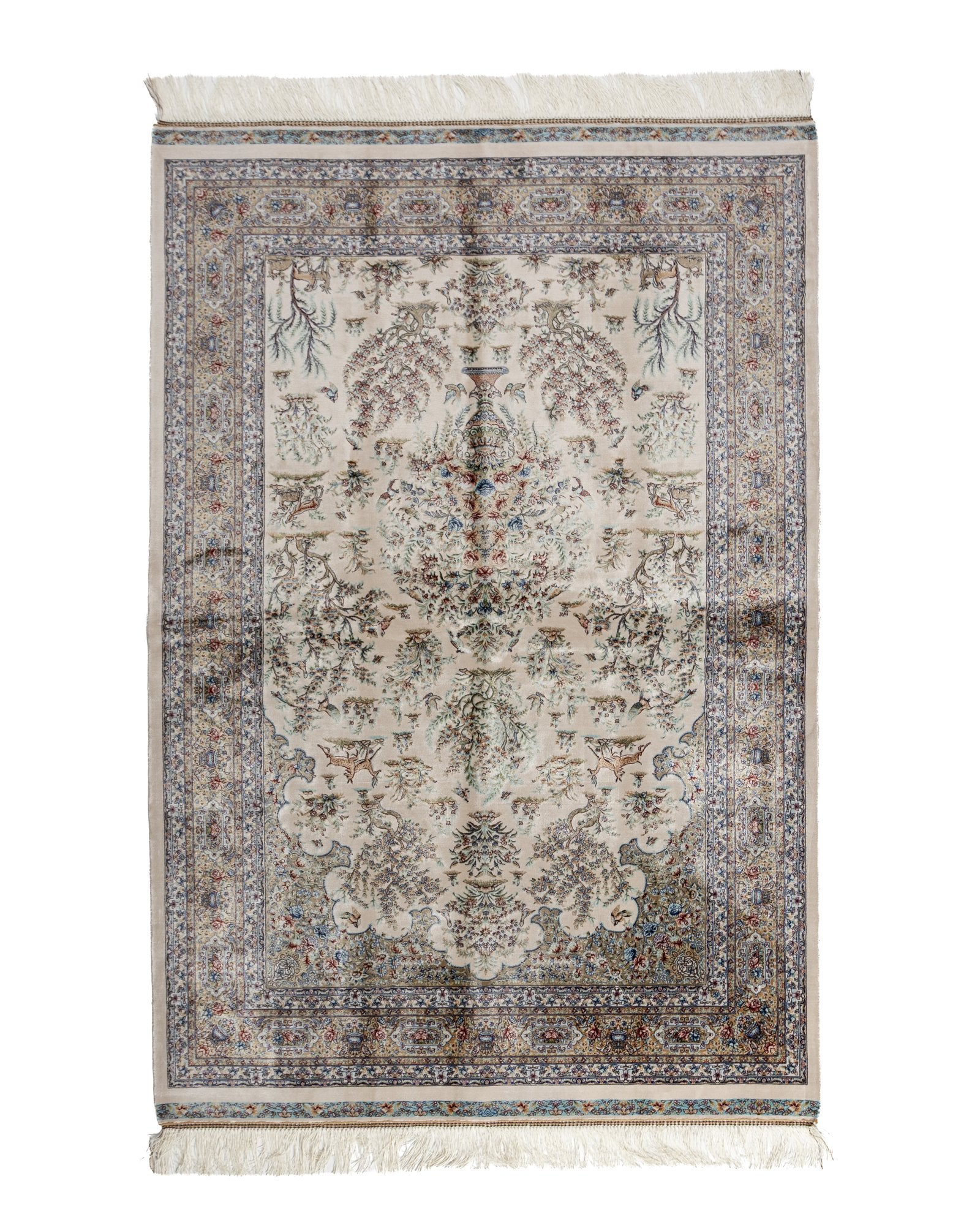 Parvaneh ivory silk rug 180 x 120 cms with a tree of life design