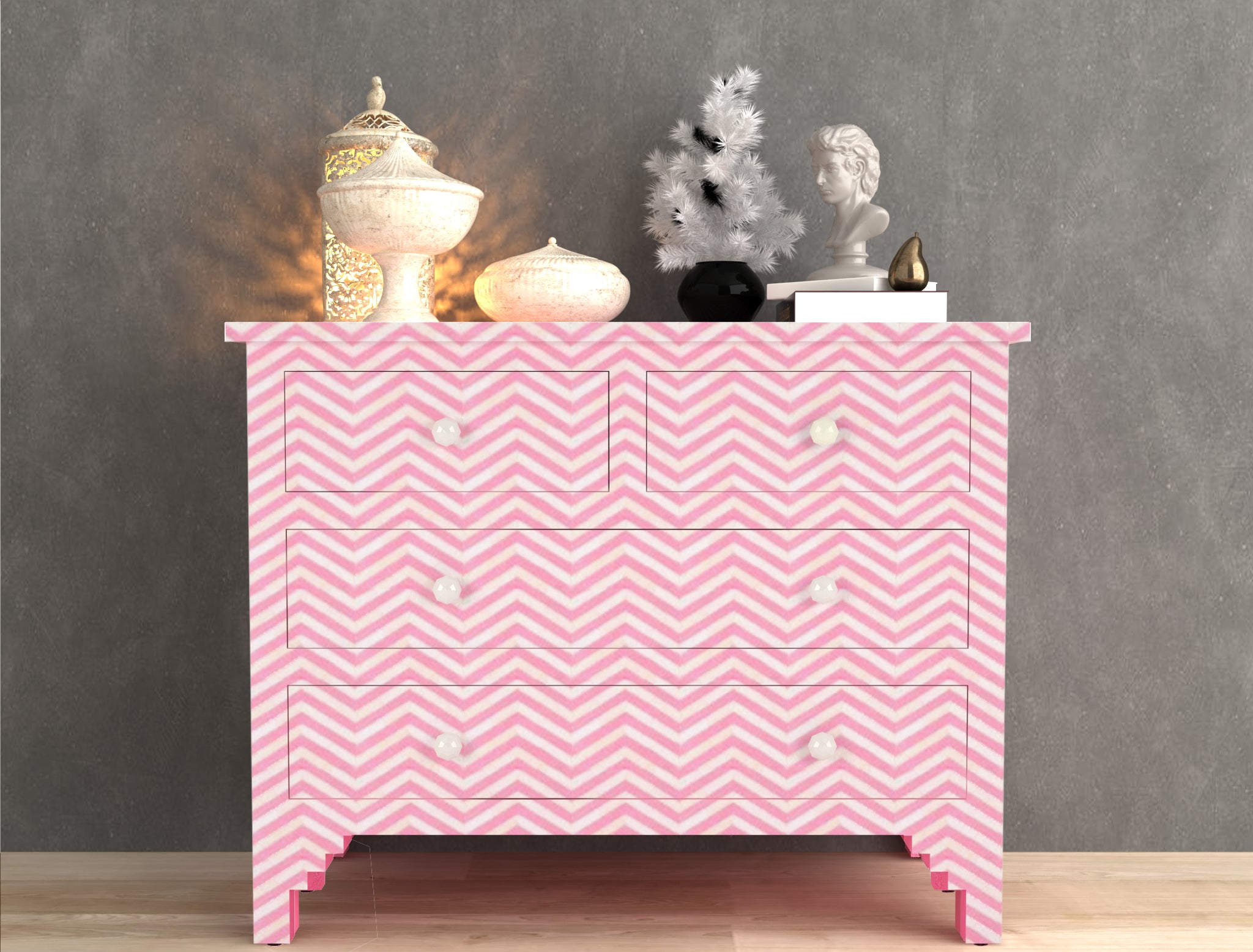 Isra Chest of Drawers - Pink Bone Inlay - Tabeer Homes