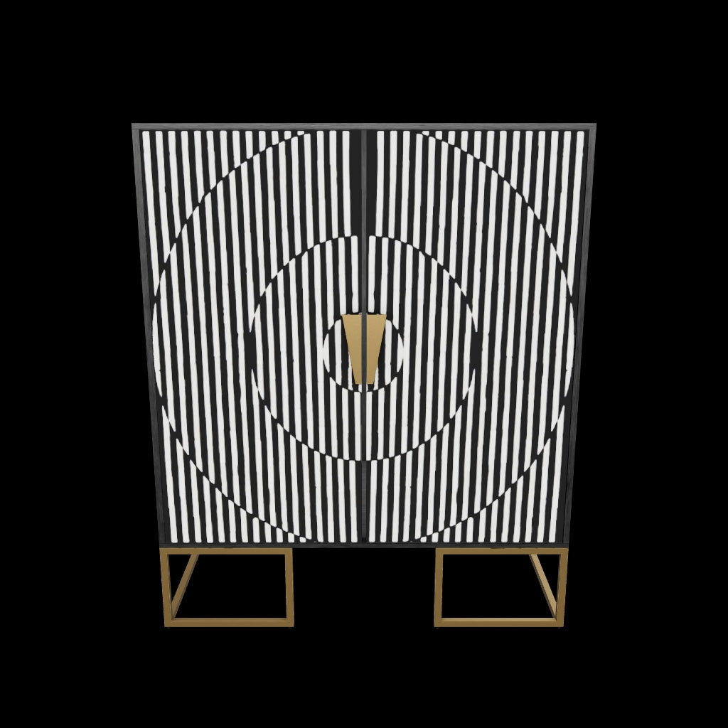 Alisha Cabinet - Black & White Bone Inlay - Tabeer Homes