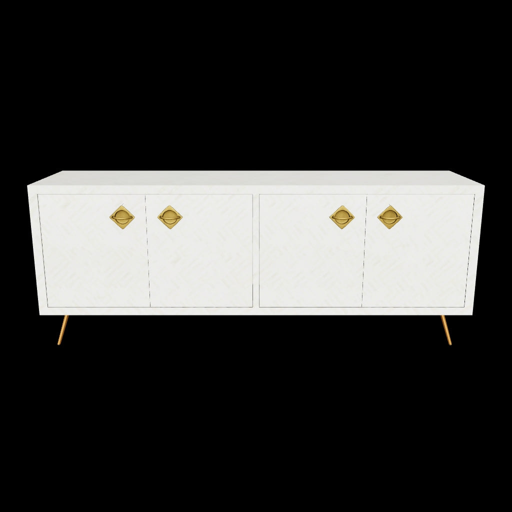Ameerah TV Unit Cabinet - White Bone Inlay - Tabeer Homes