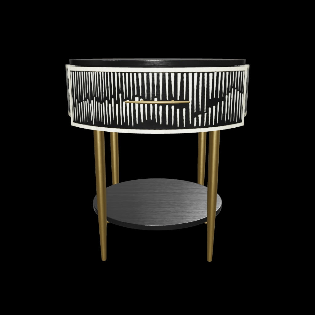Elnaz Side Drawer - Black & White Bone Inlay 
