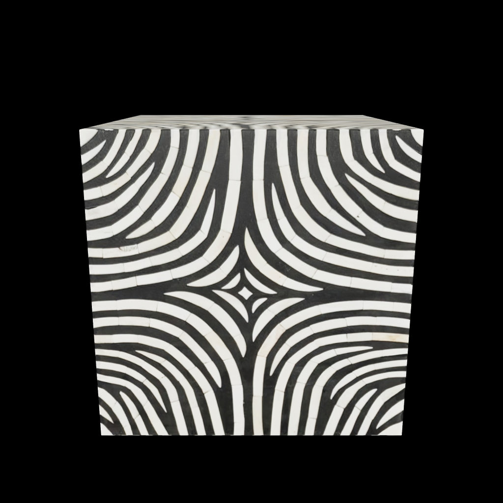 Zebra Side Table - Black & White Bone Inlay - Tabeer Homes