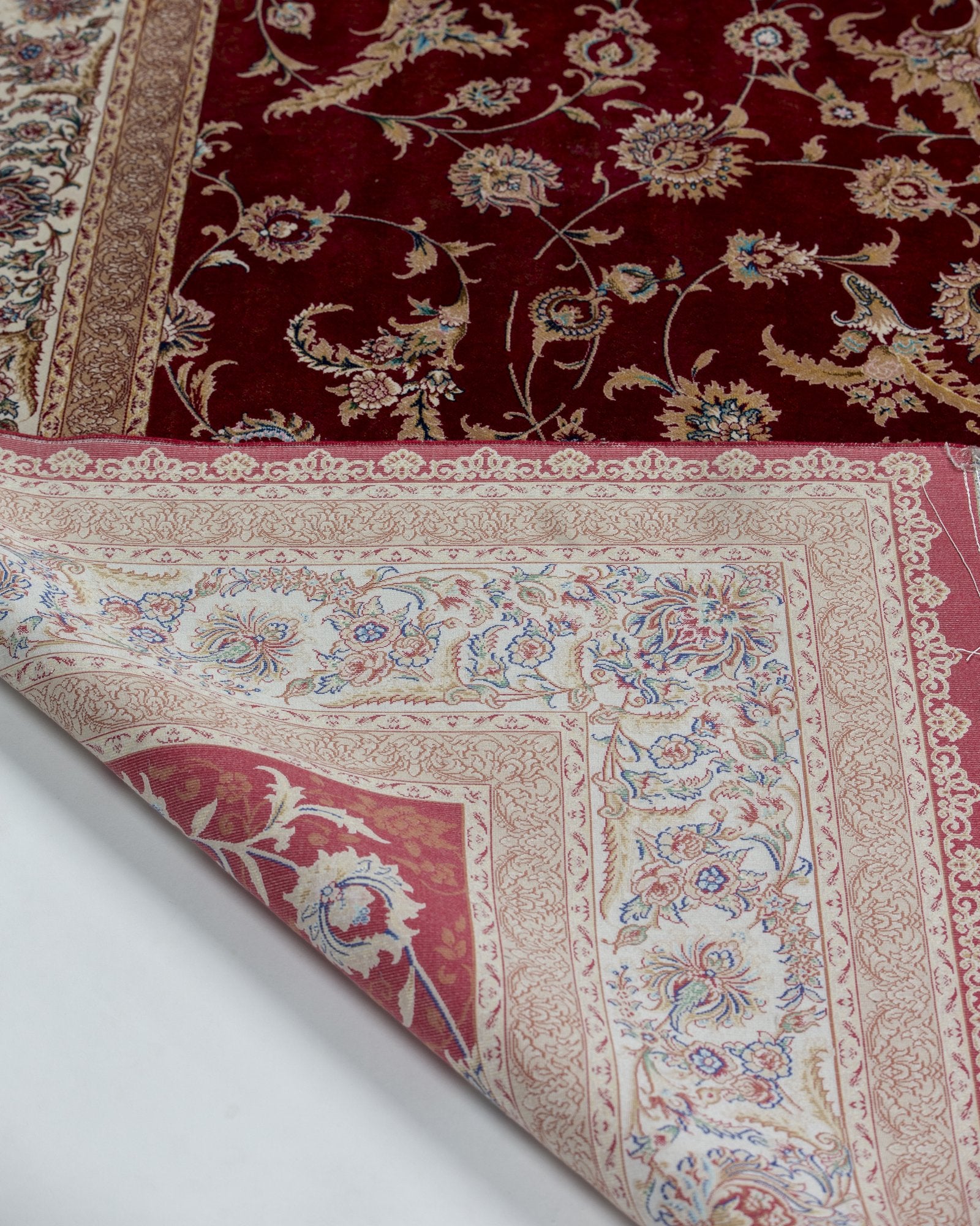 Ravenna silk carpet spandrel and guard border in crimson red, 200 x 300 cm - Tabeer Homes Dubai