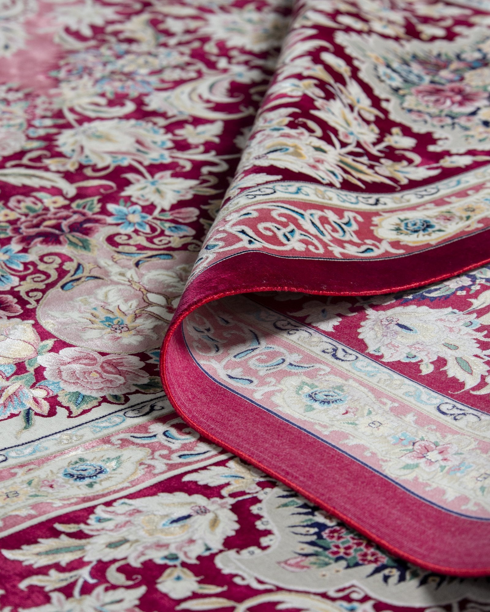 Roshanak silk carpet knot density and detail, rose pink 300 x 400 cm - Tabeer Homes Dubai