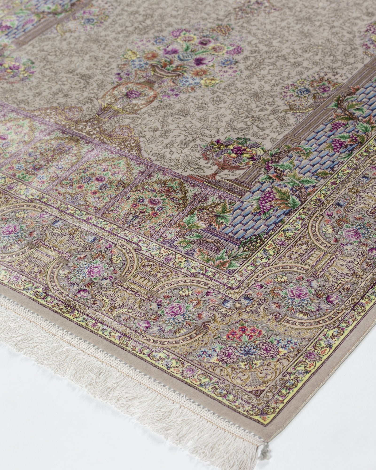 Sabina Persian silk and wool rug pile texture and sheen, champagne 225 x 150 cm - Tabeer Homes Dubai