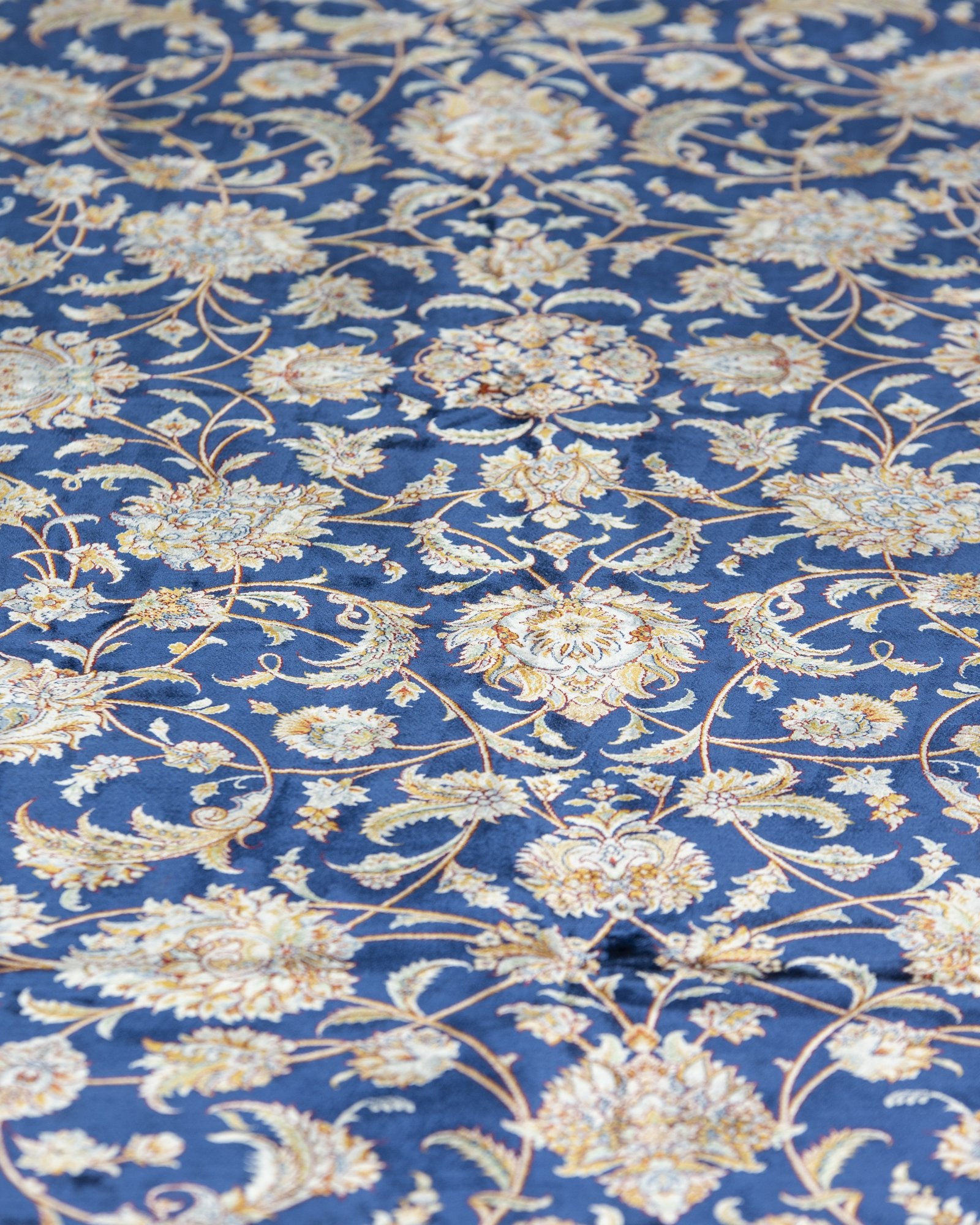 Sapphira Persian silk carpet design detail, royal blue 225x150 cm - Tabeer Homes Dubai