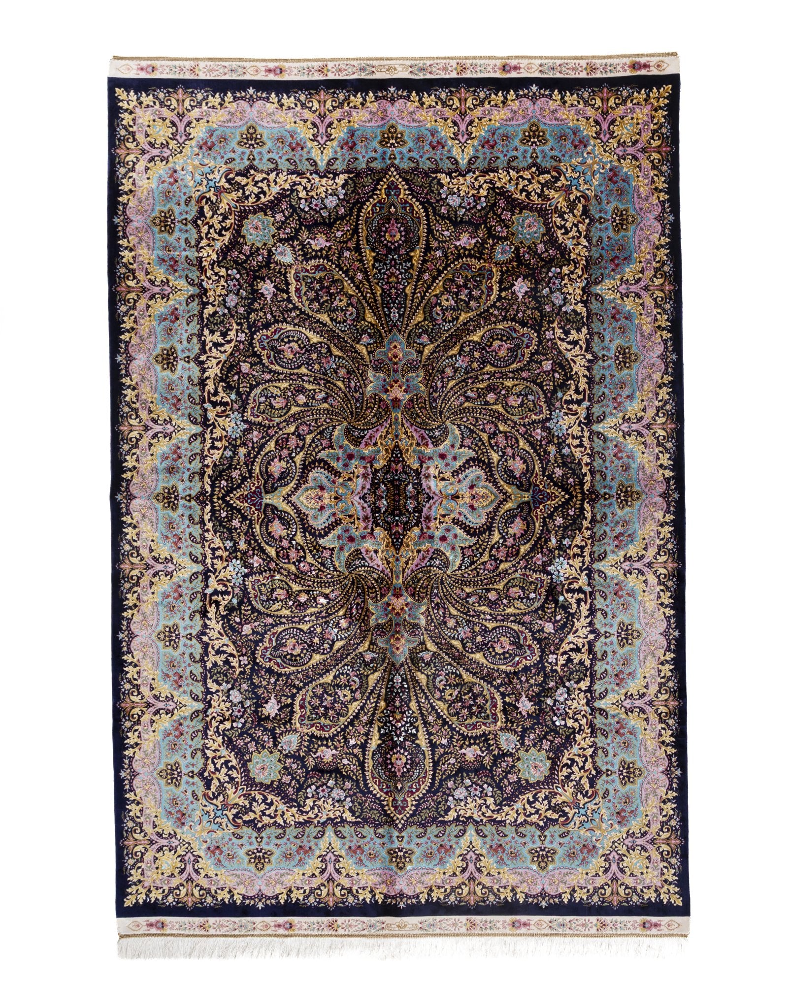 Selene charcoal silk rug 225 x 150 cms with an all over paisley design