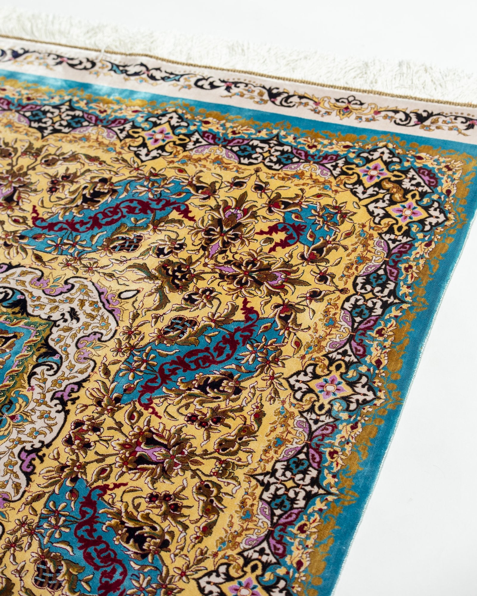 Sepideh Persian silk rug pile texture and sheen, celadon blue 250 x 350 cm - Tabeer Homes Dubai