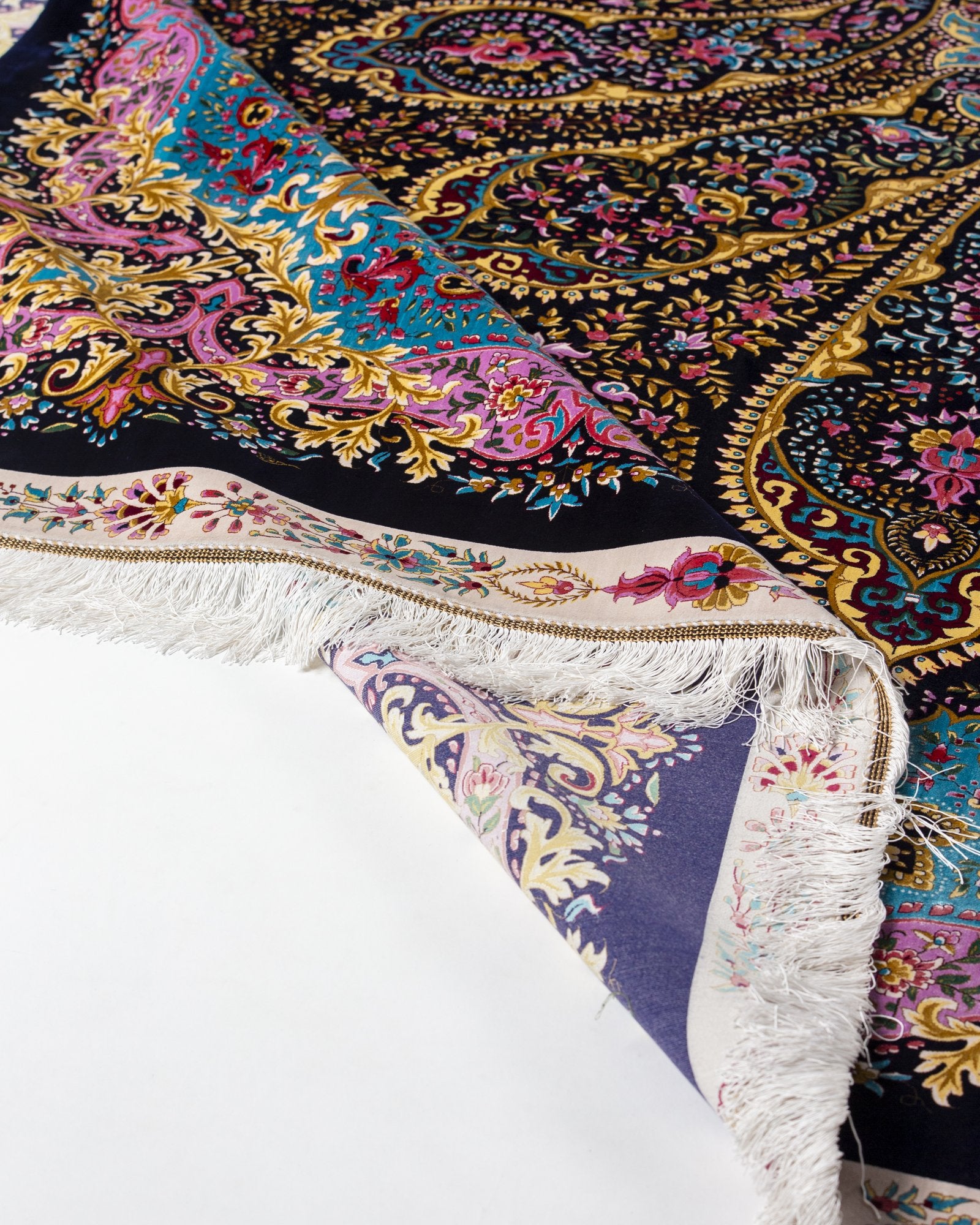 Serafina silk carpet knot density and detail, navy and sky blue 300 x 400 cm - Tabeer Homes Dubai