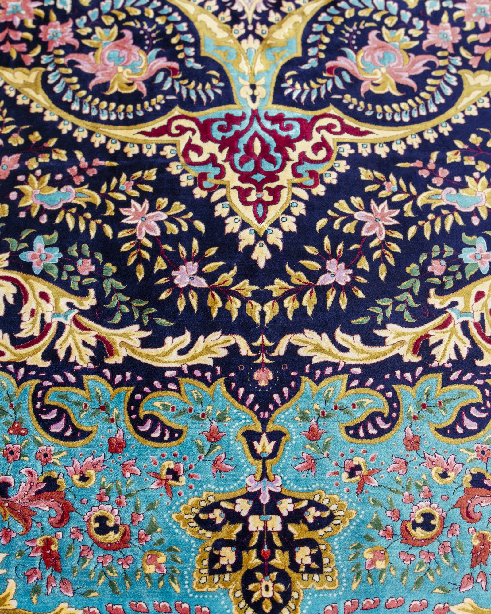 Serafina Persian silk rug pattern repeat detail, navy and sky blue 300 x 400 cm - Tabeer Homes Dubai