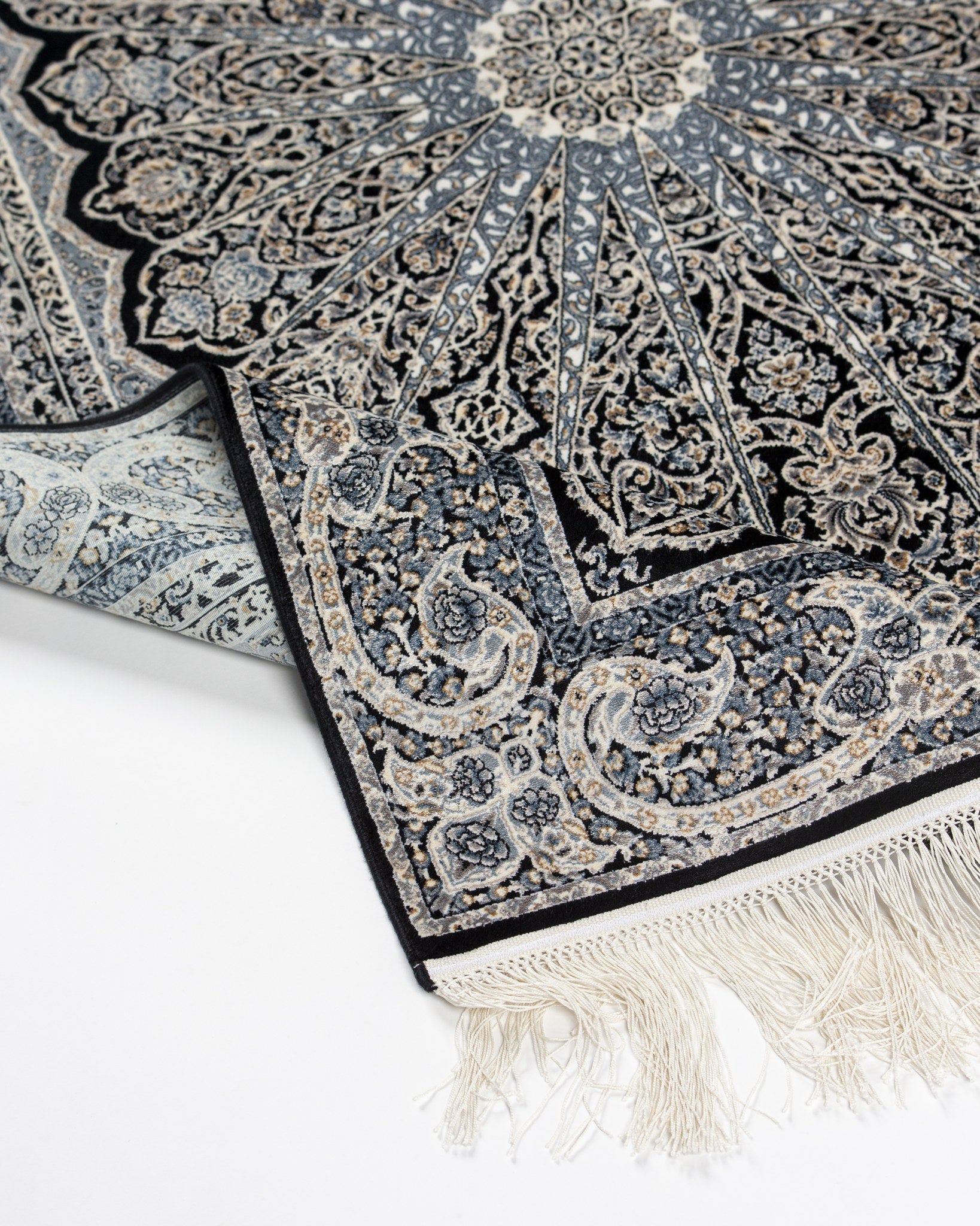 Reverse of the Shabnam silk rug showing its fine weave