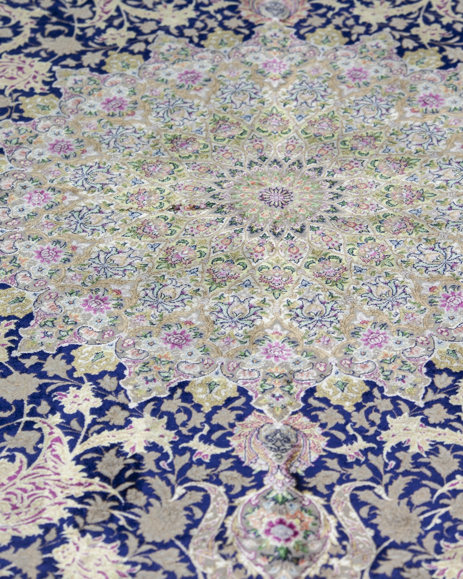 Shahrzad Persian silk and wool rug pile texture and sheen, navy blue 200 x 300 cm - Tabeer Homes Dubai
