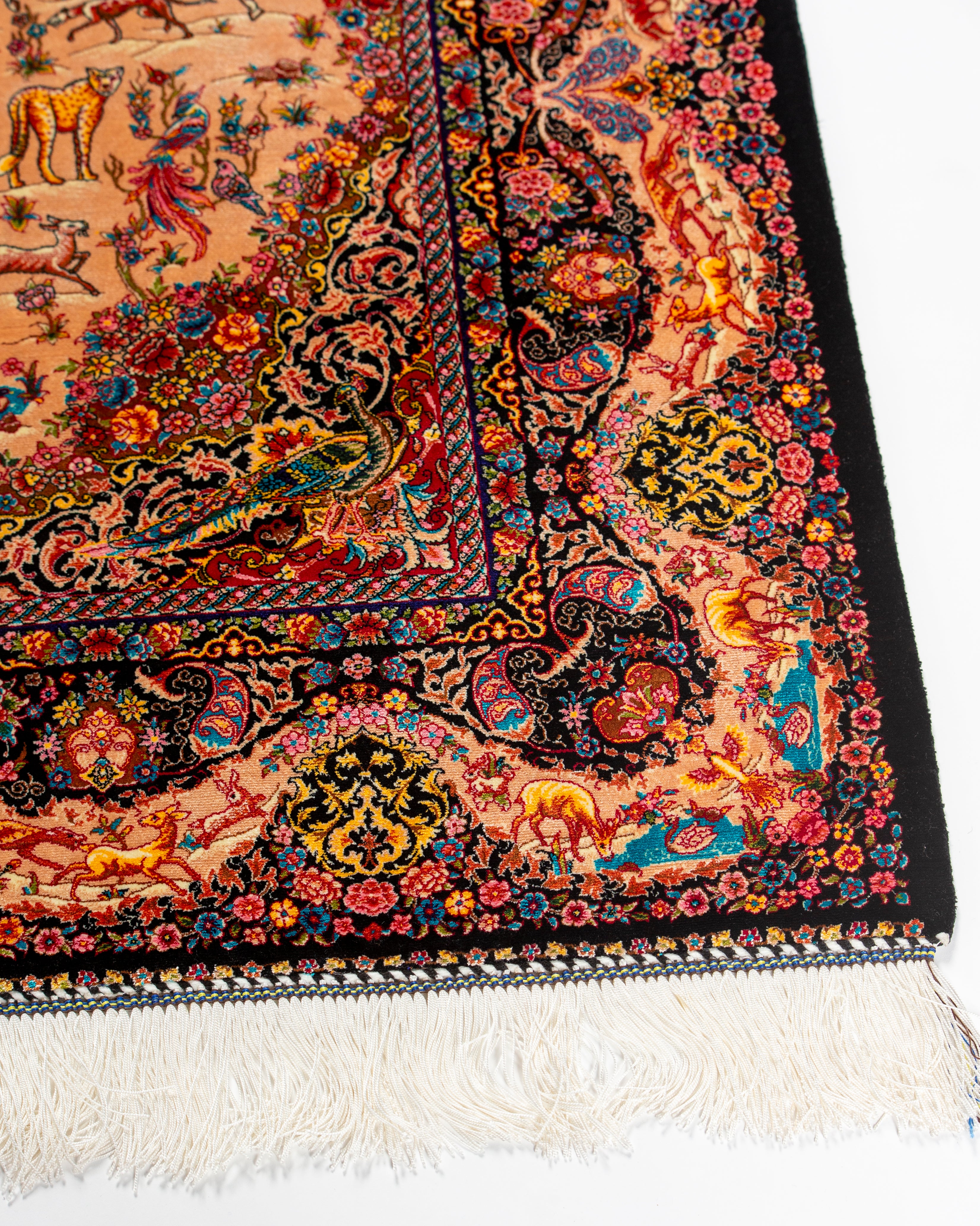Ornate border detail of the Shirin silk rug