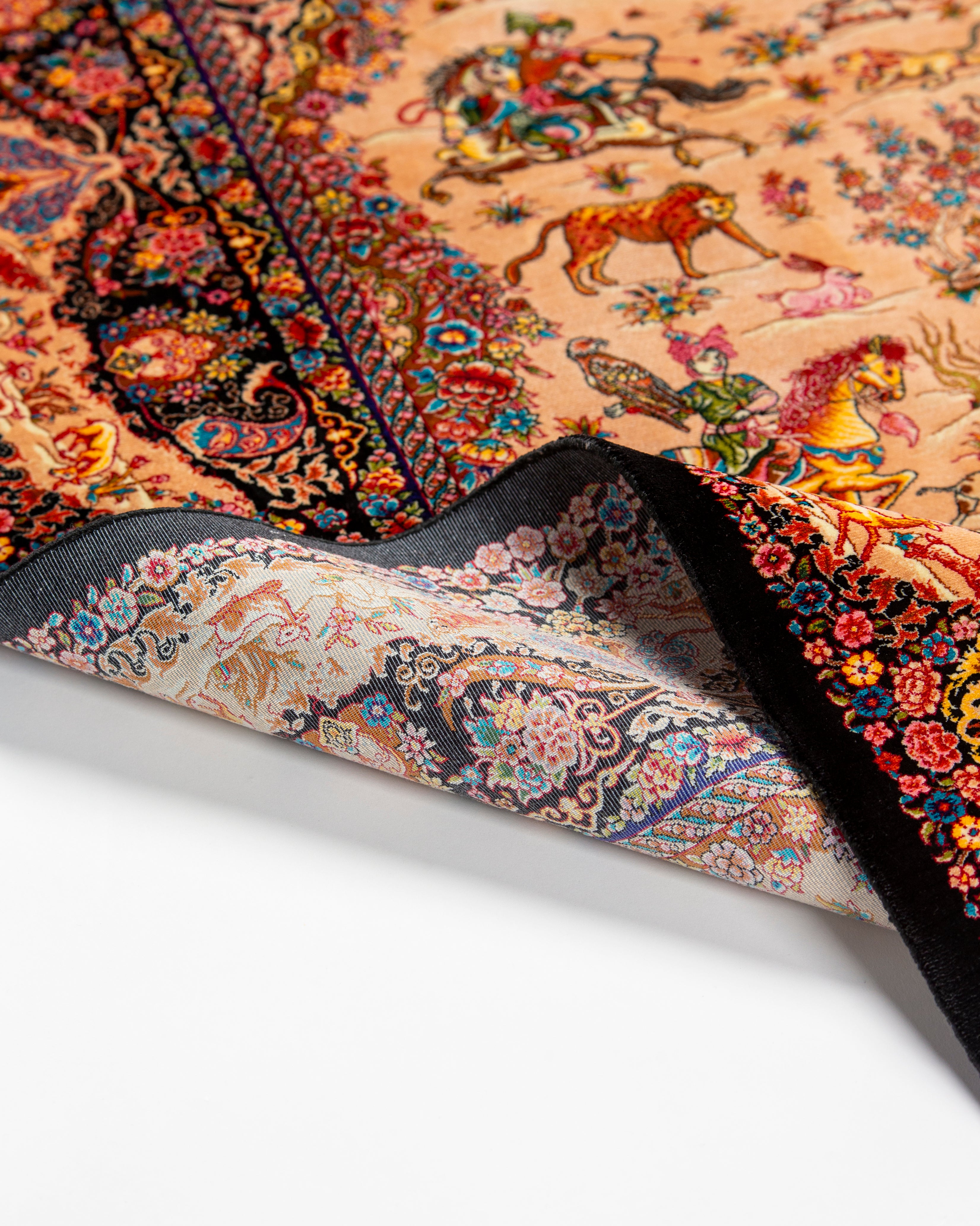 Floral border detail of the Shirin silk rug