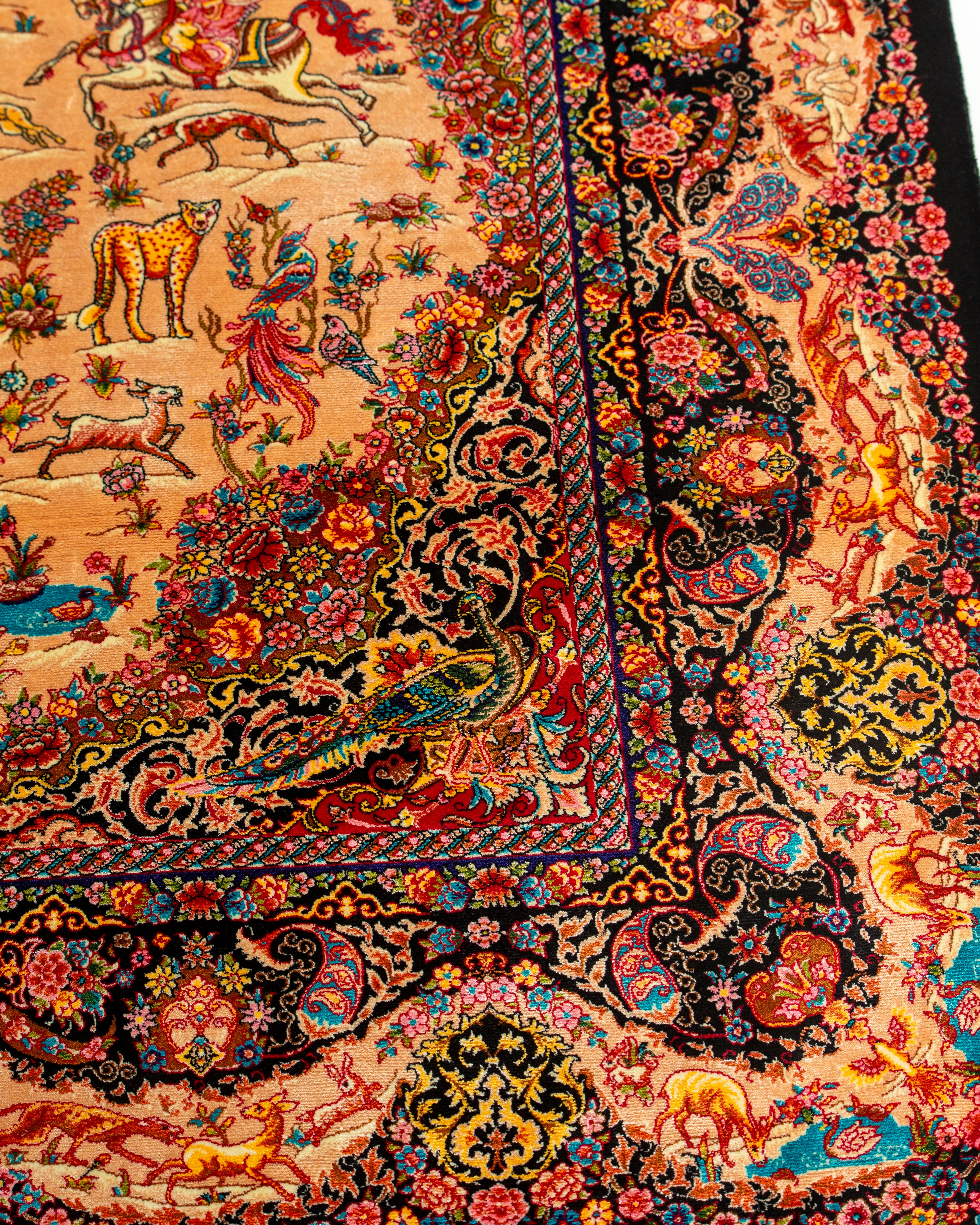 Corner and border detail of the Shirin silk rug