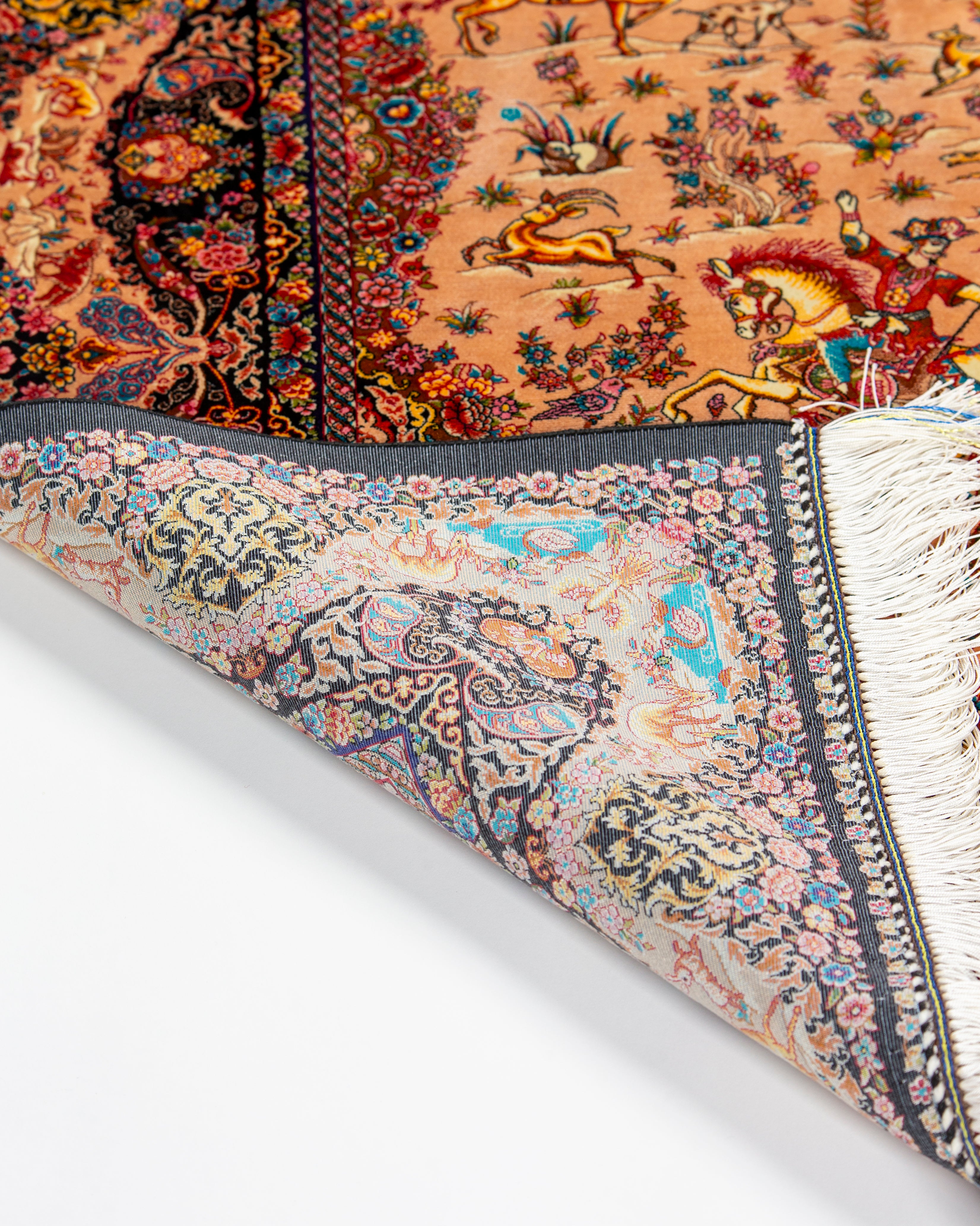 Reverse of the Shirin silk rug showing the fine silk weave