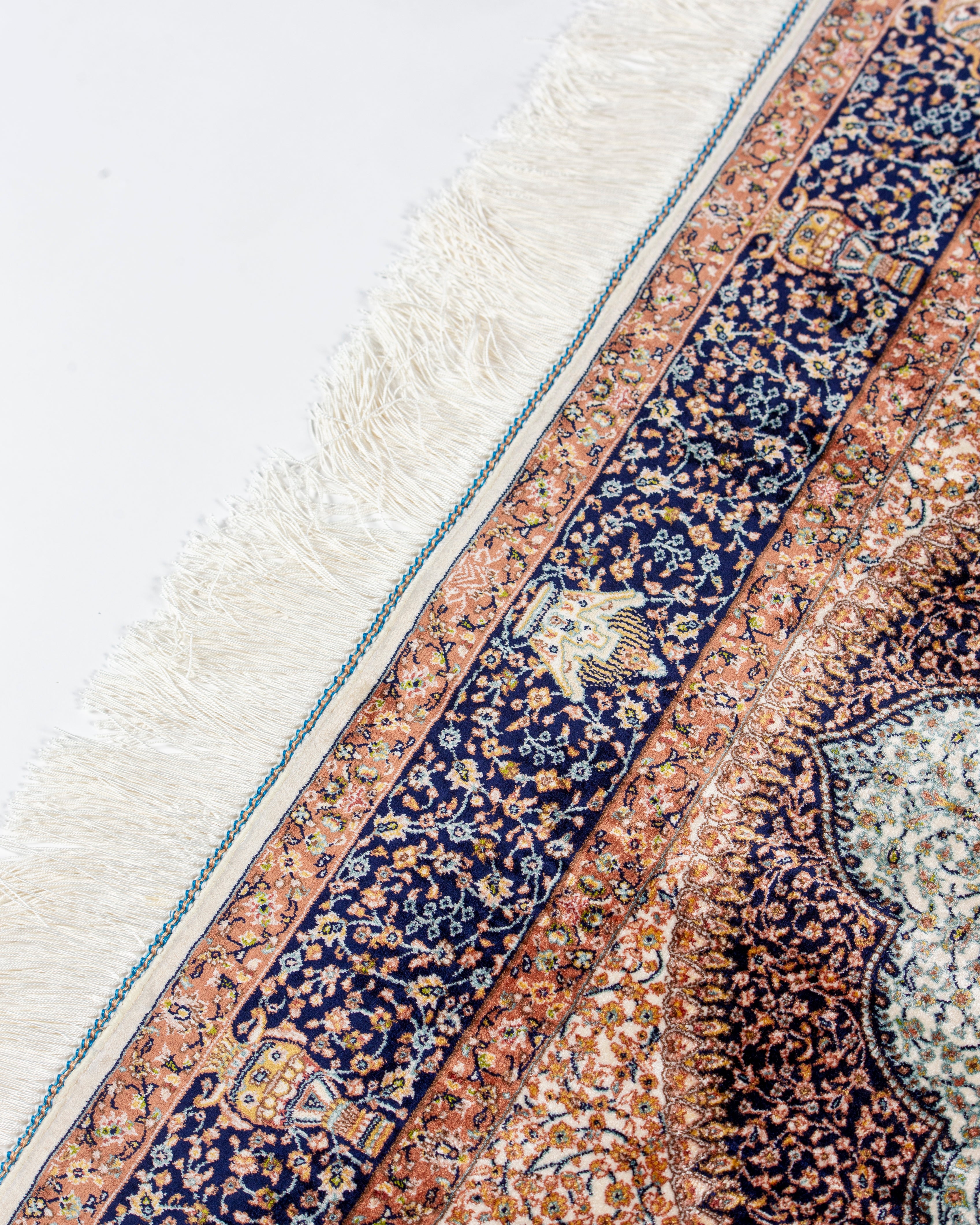Corner detail of the Simin silk rug