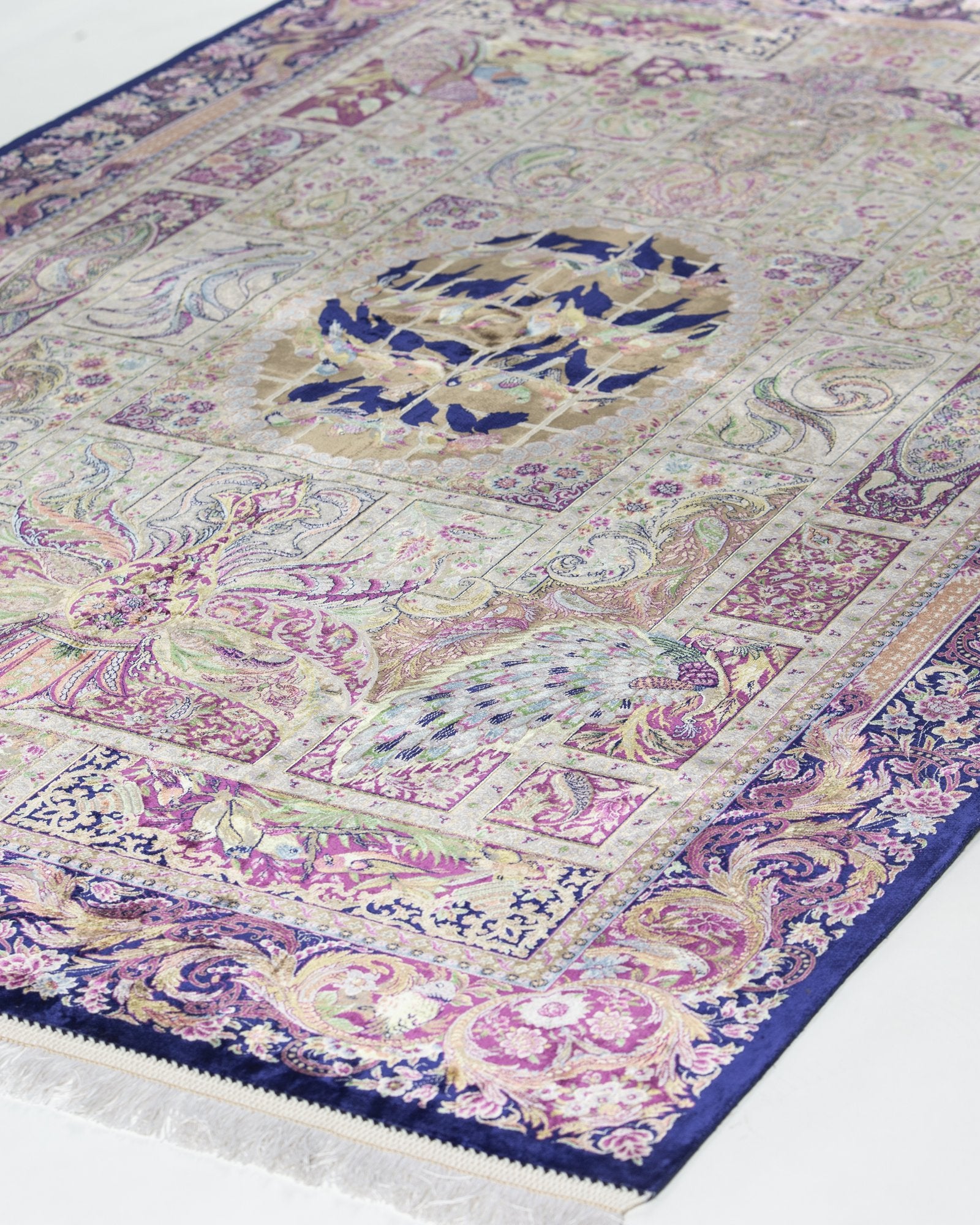 Simorgh Persian silk and wool carpet design detail, ivory 225x150 cm - Tabeer Homes Dubai