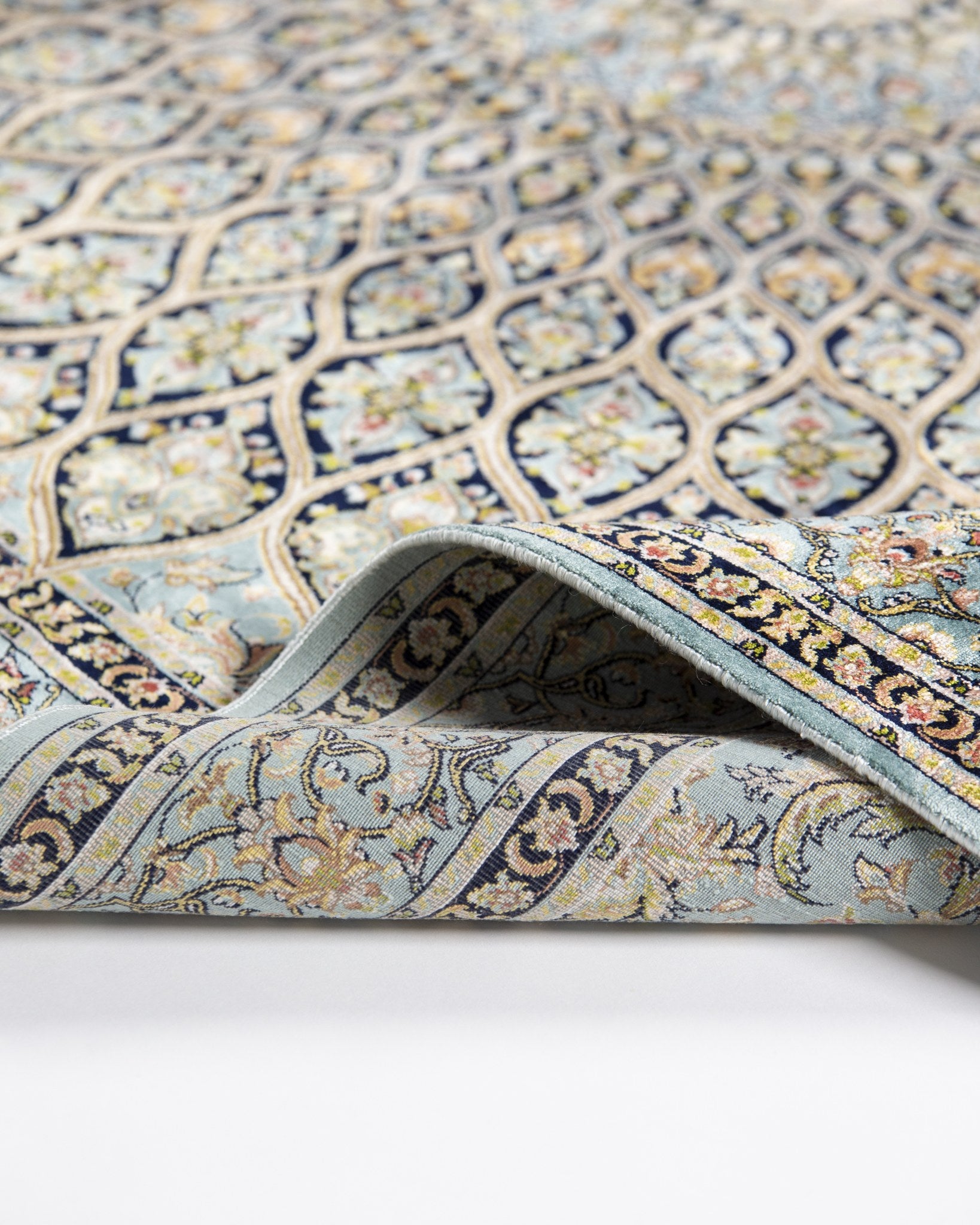 Angled corner of the Sitareh silk rug