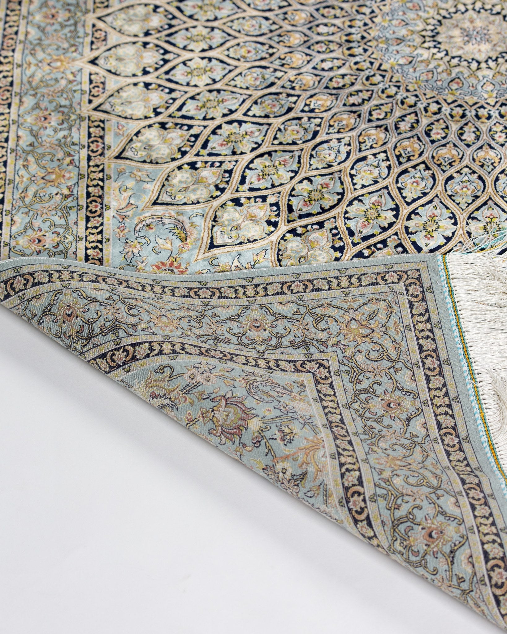 Sitareh sage grey silk rug pattern detail