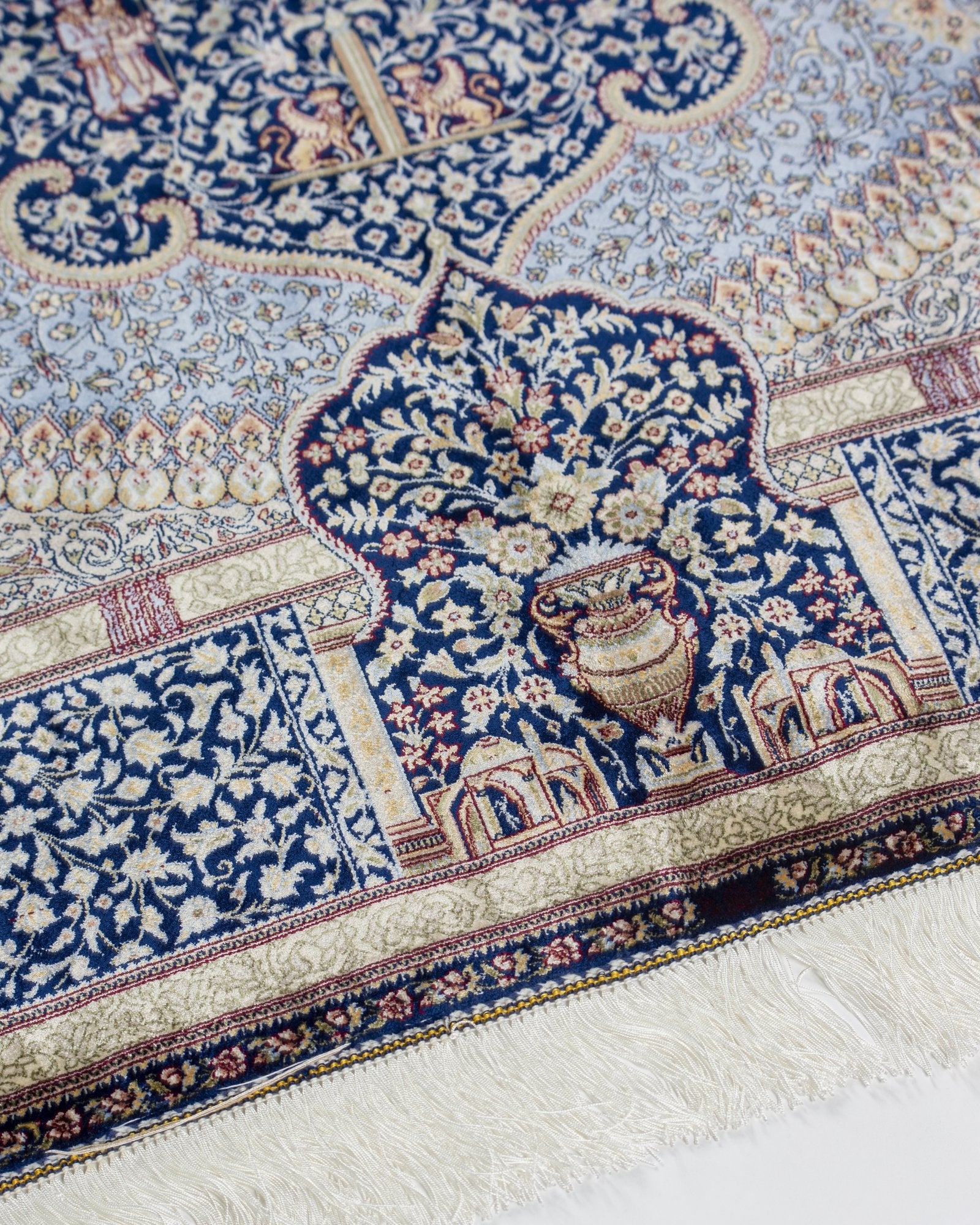 Soraya Persian silk carpet full angled view, navy 225x150 cm - Tabeer Homes Dubai