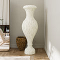 Tall handcrafted bone inlay vase featuring a checkered white neck