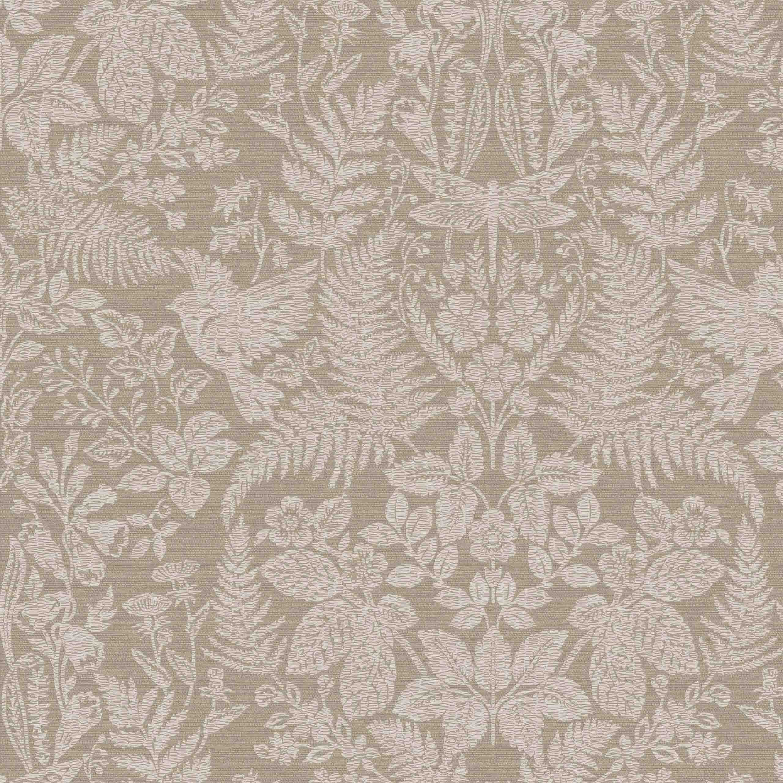 Taupa botanical wallpaper in elegant grey with intricate non-woven patterns, perfect for creating a sophisticated ambiance in your home.